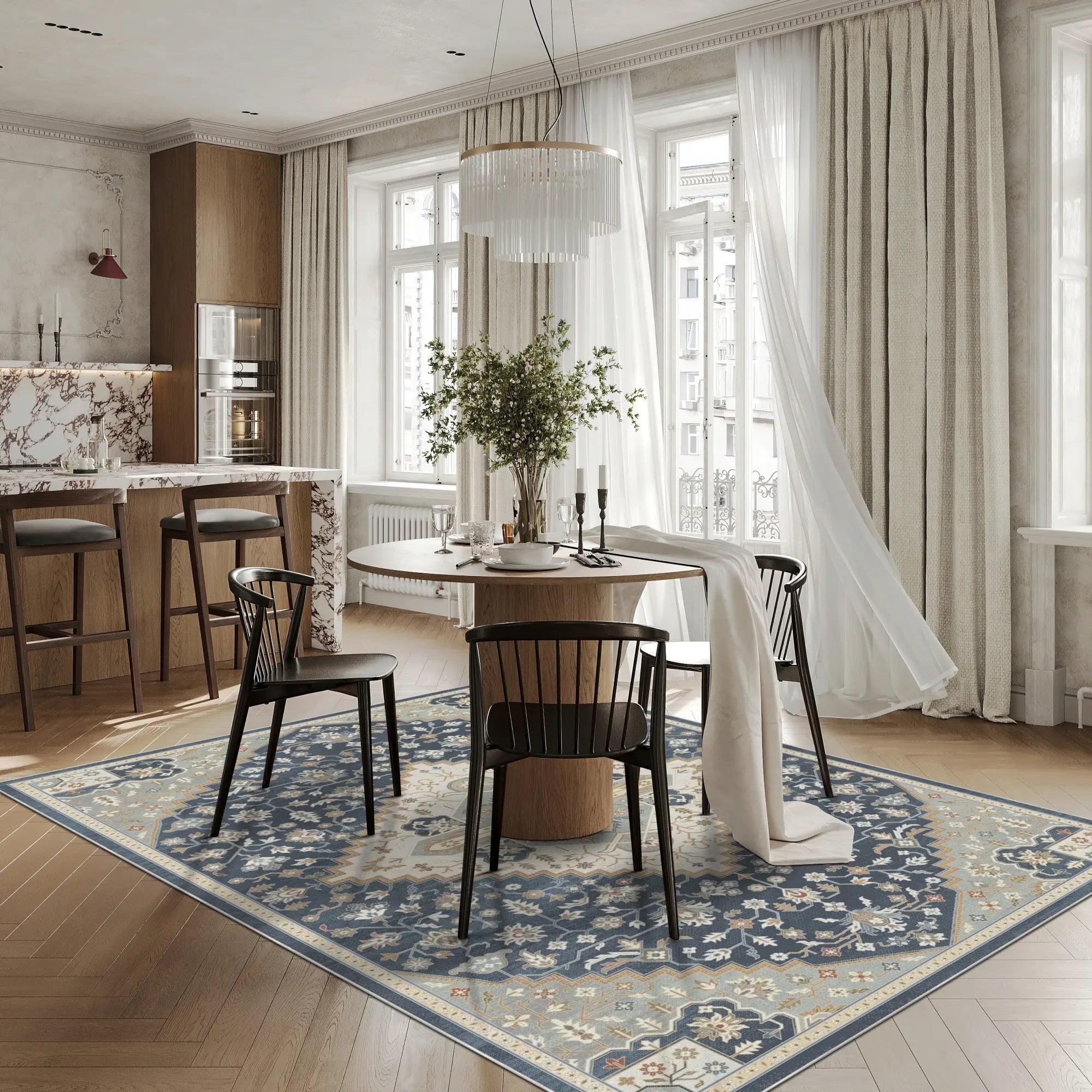 Tappeto Medaglione Blu Perla