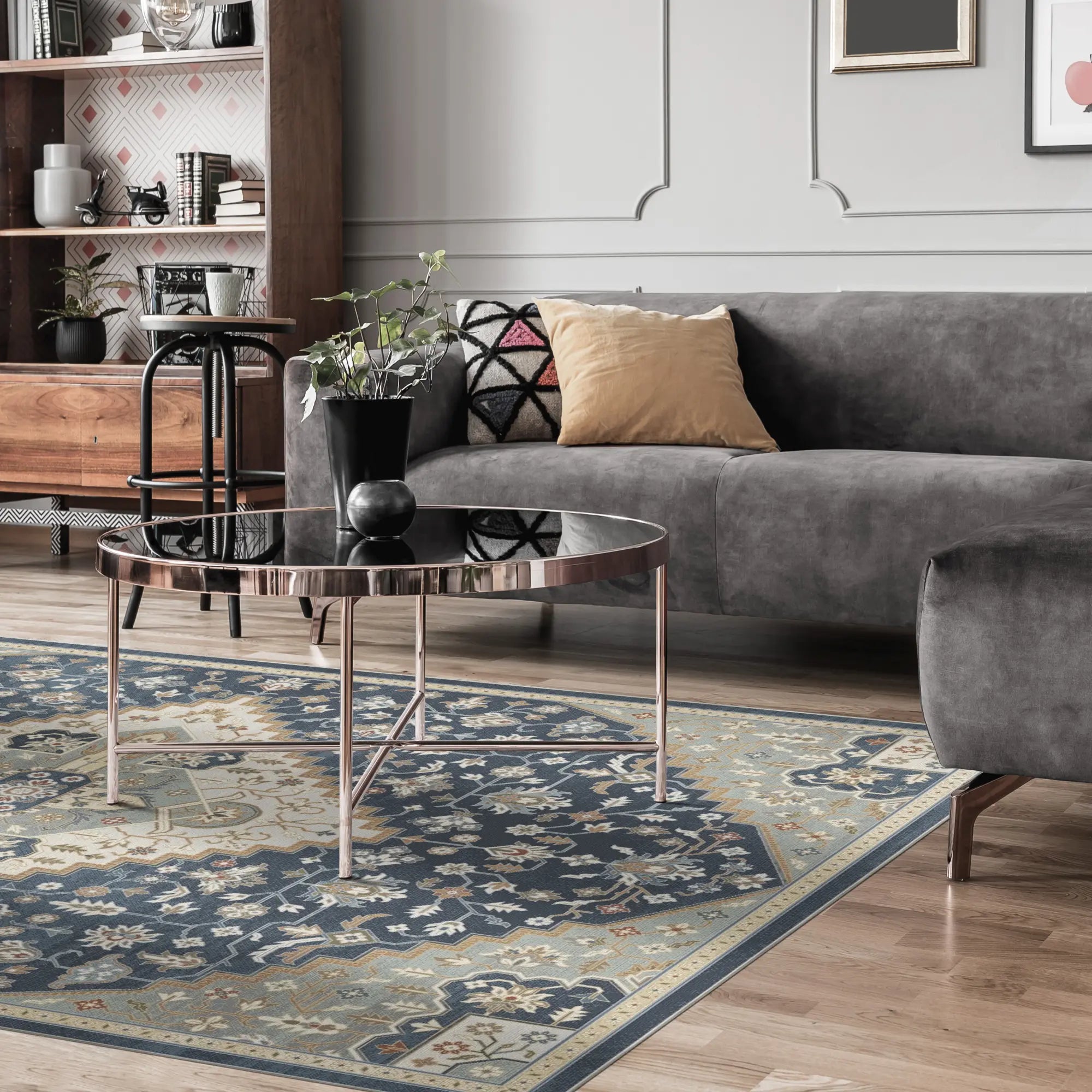 Tappeto Medaglione Blu Perla