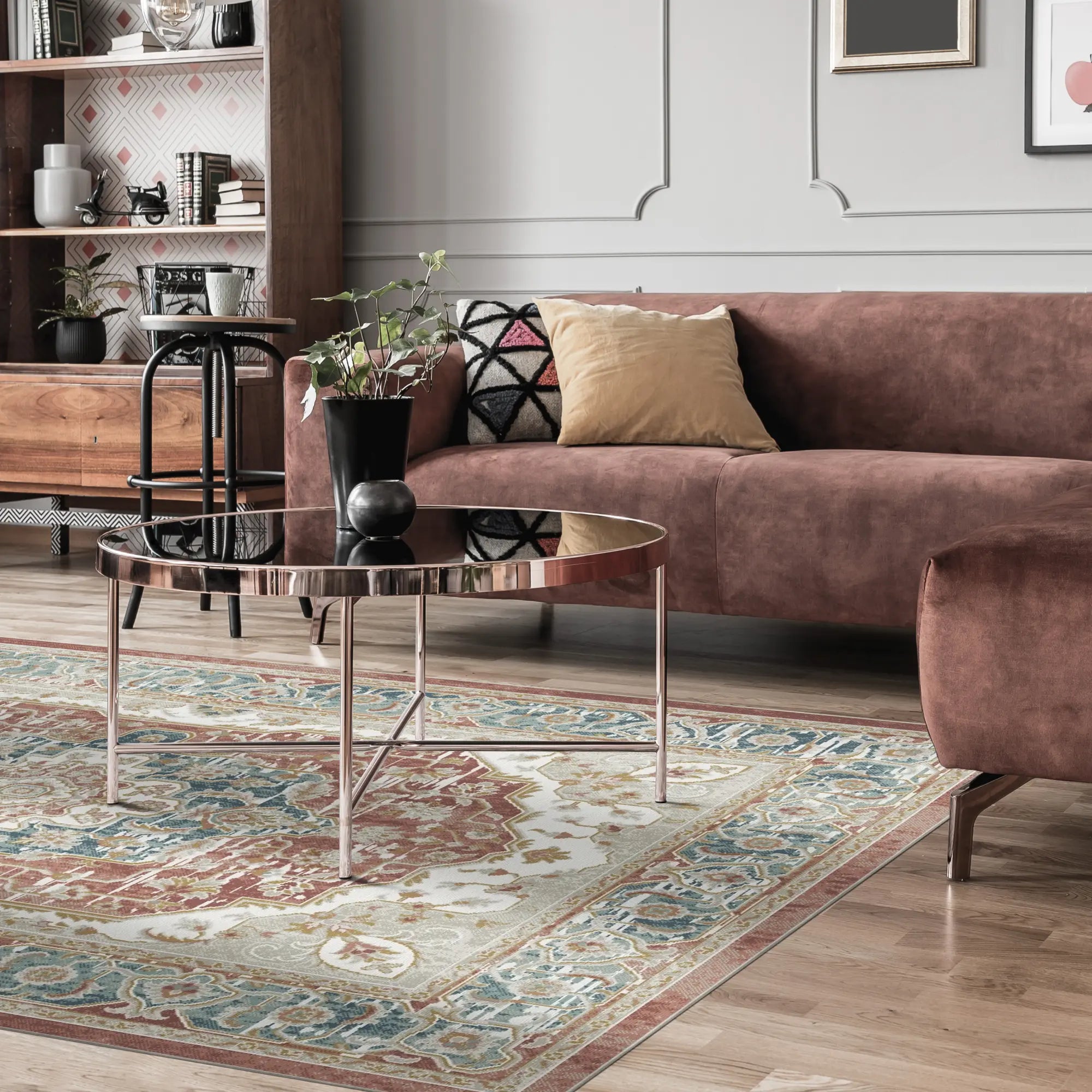 Tappeto Regency Medaglione Ornato Terracotta