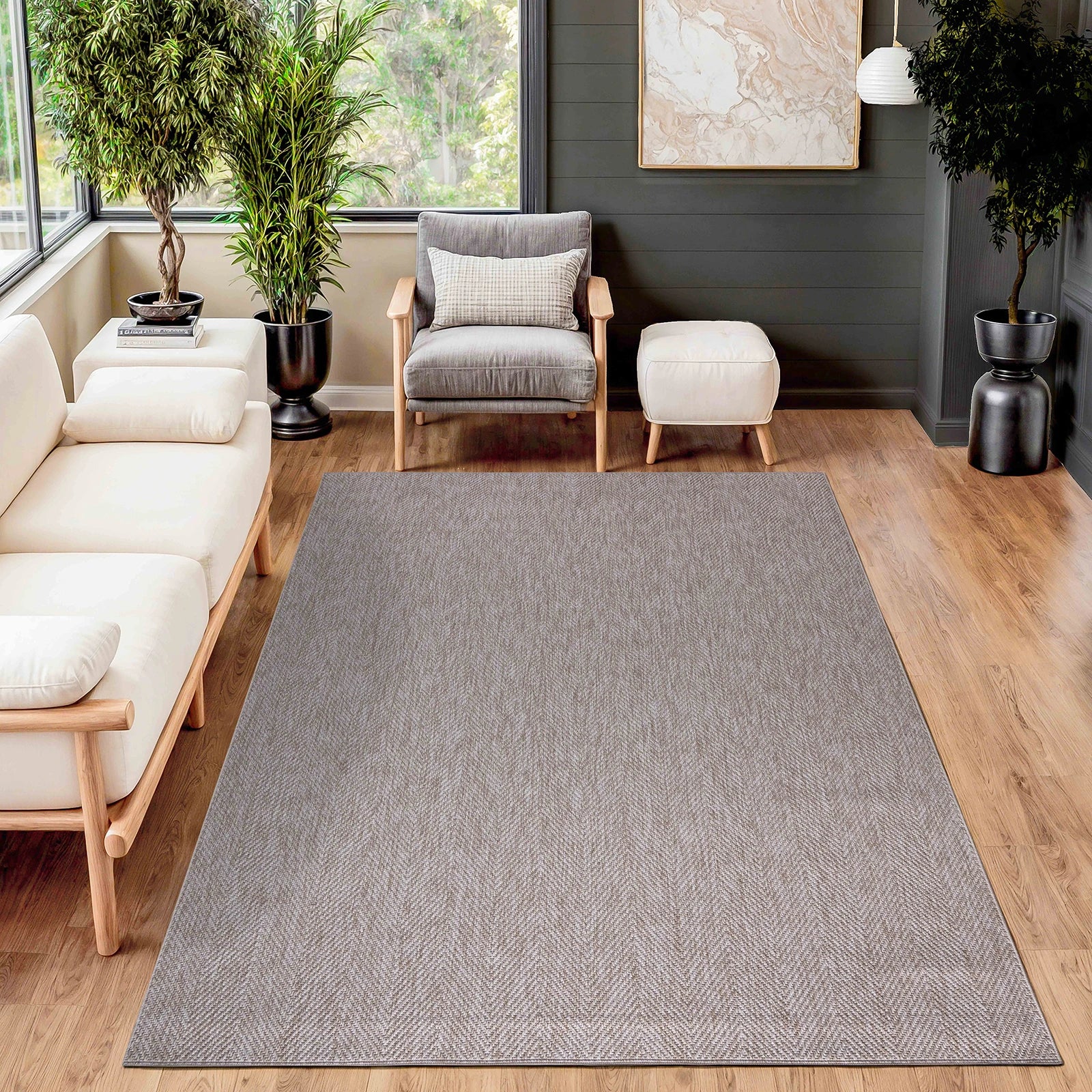 Ivory Herringbone Textured Jute Rug