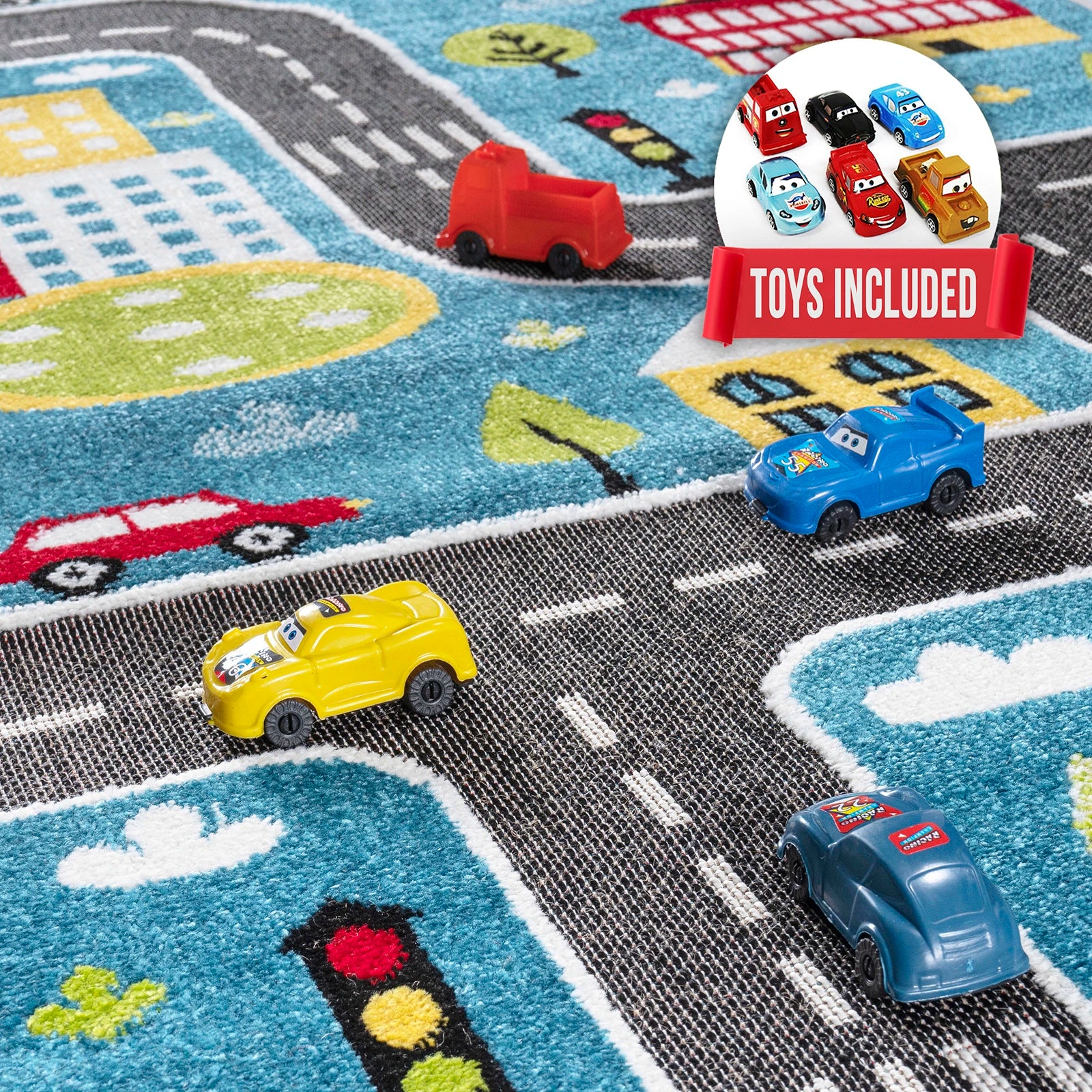 Blue Traffic Kids Rug