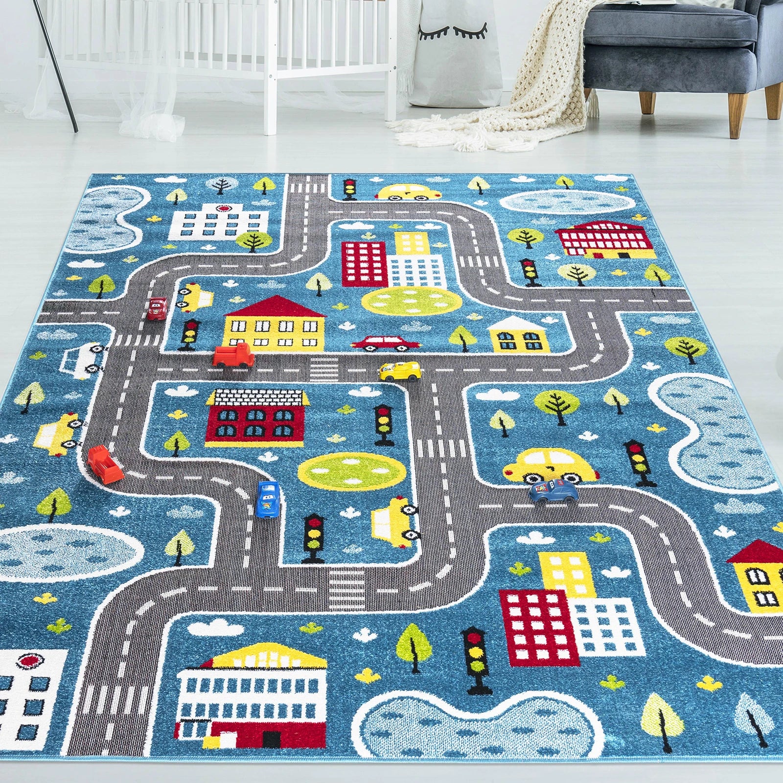Blue Traffic Kids Rug