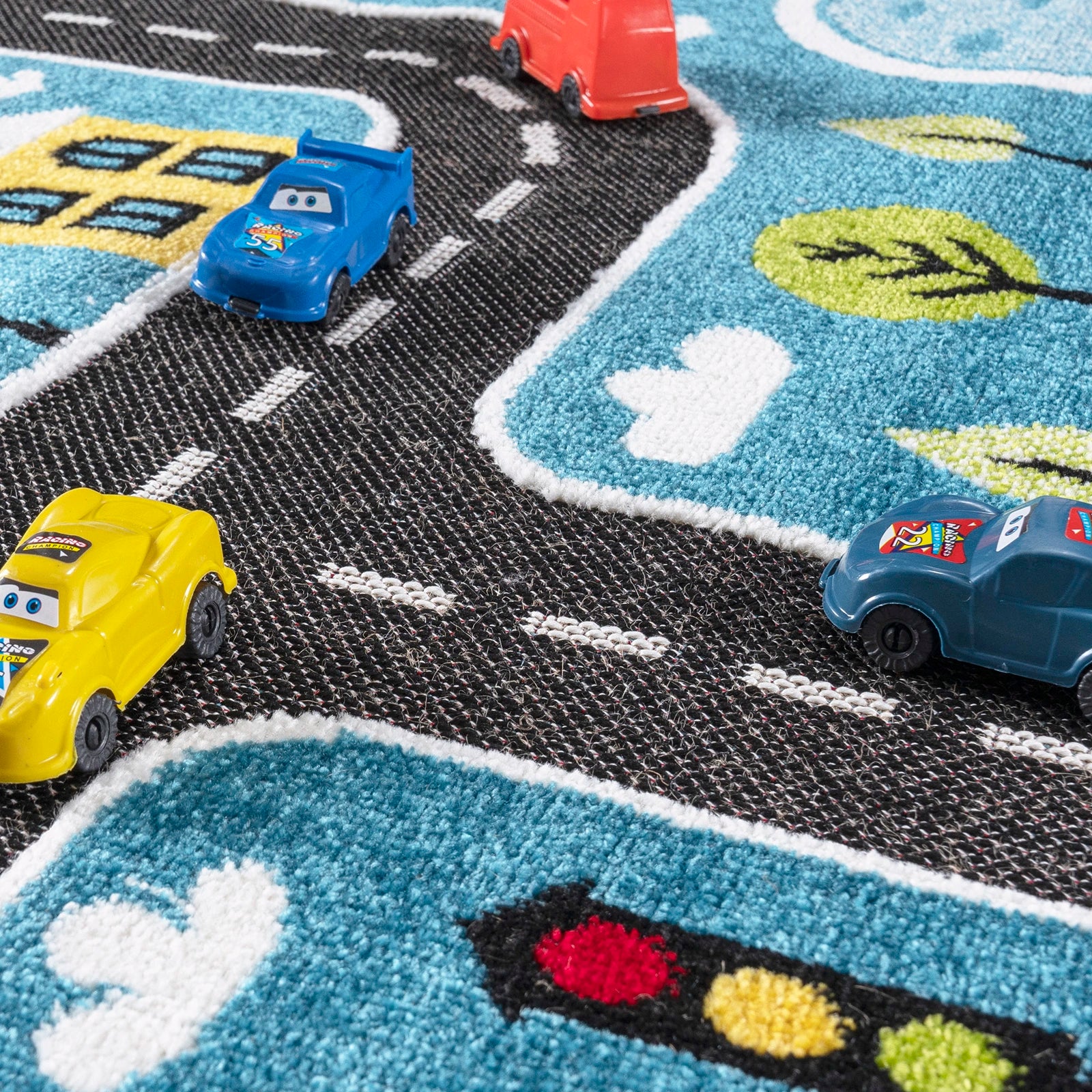 Blue Traffic Kids Rug
