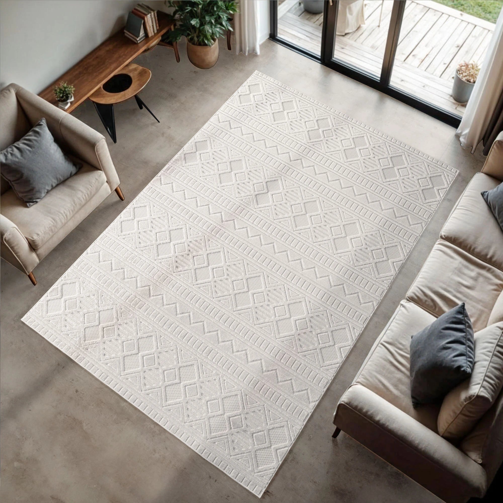 Bohemian Tribal Geometric Stripe Rug | Cream