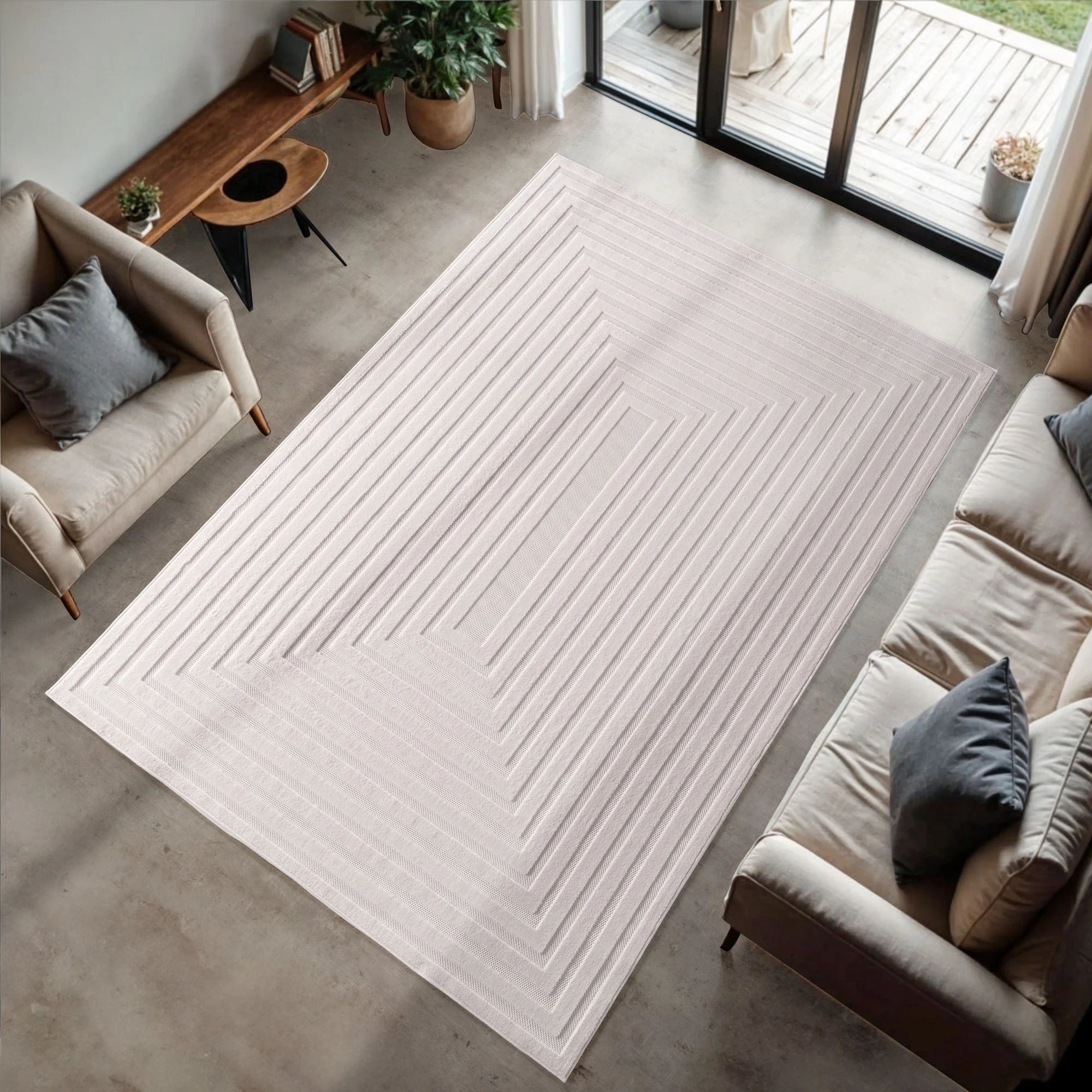 Modern Minimalist Bordered Rug | Cream
