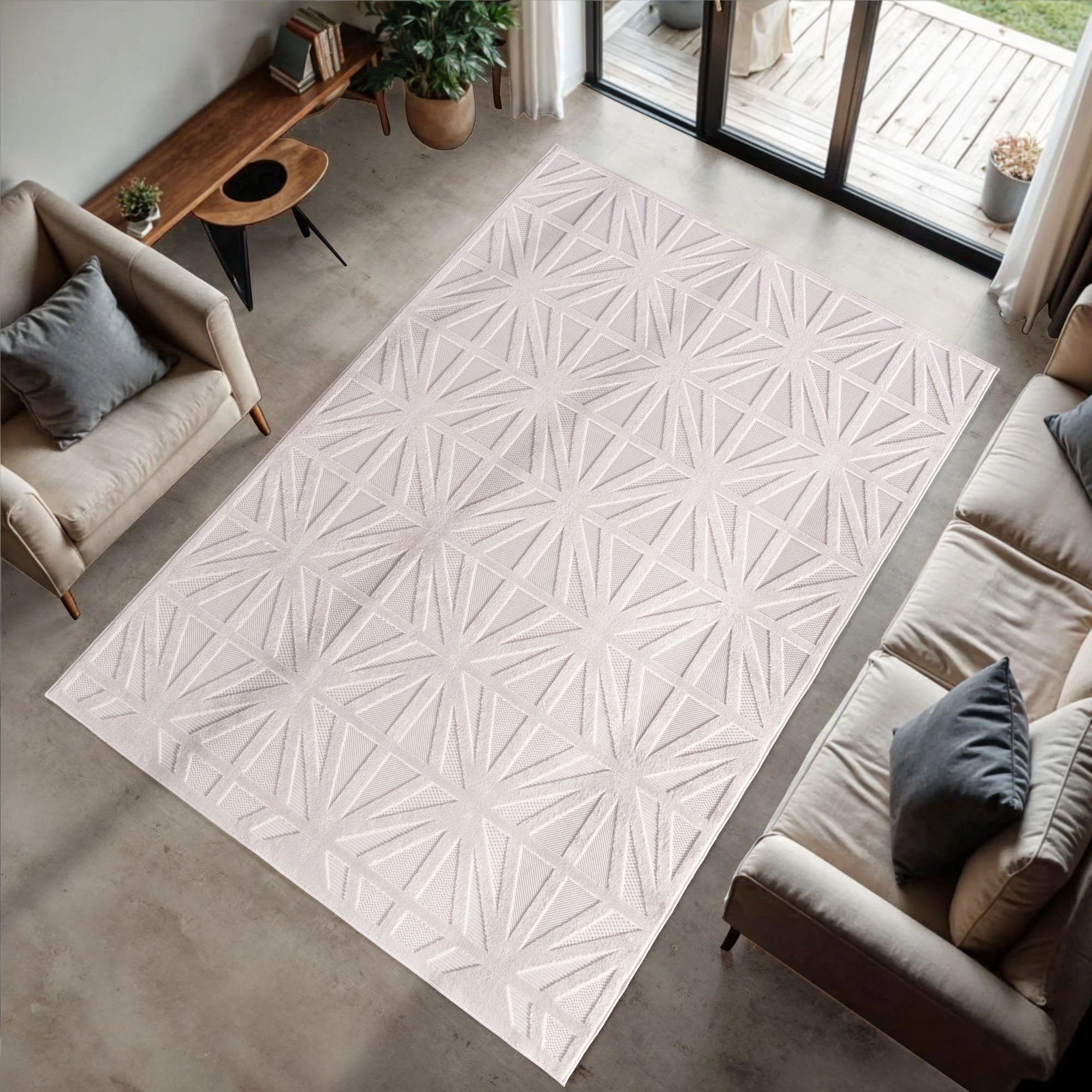 Geometric Starburst Pattern Rug | Cream