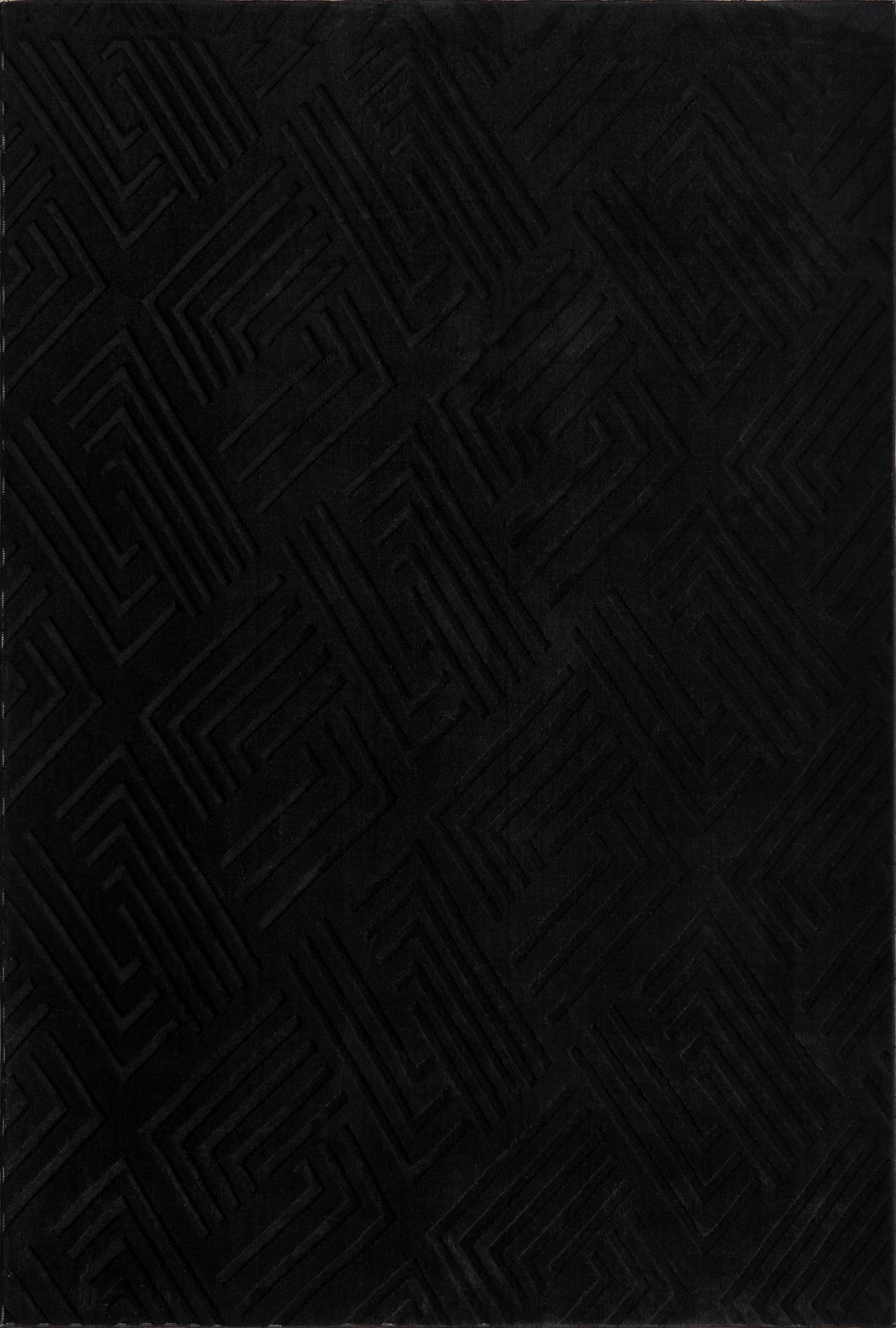 Modern Geometric Maze Plush Rug - Black