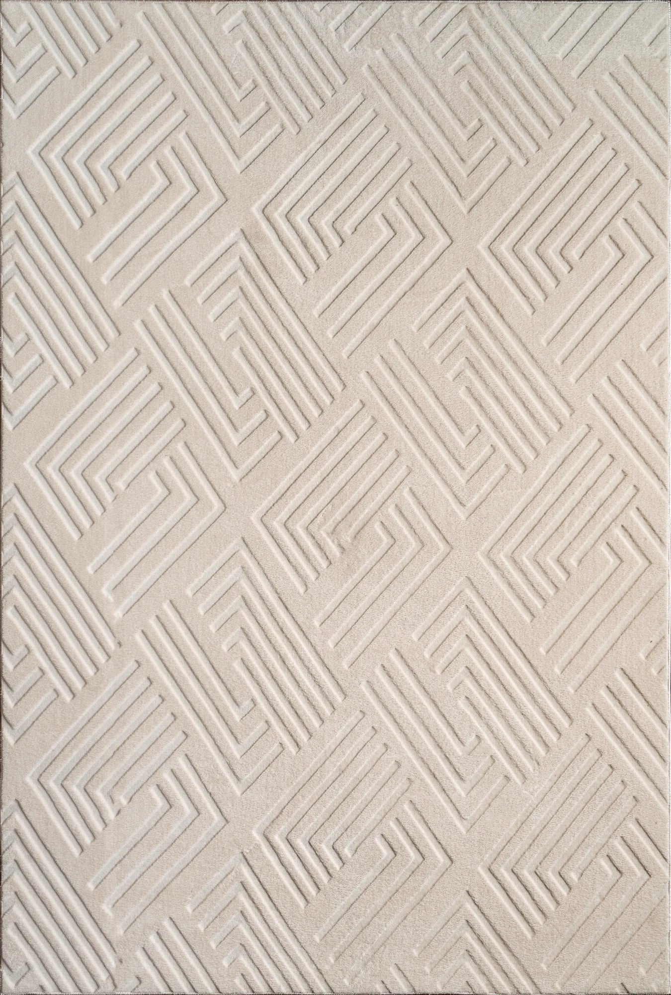Modern Geometric Maze Plush Rug - Ivory