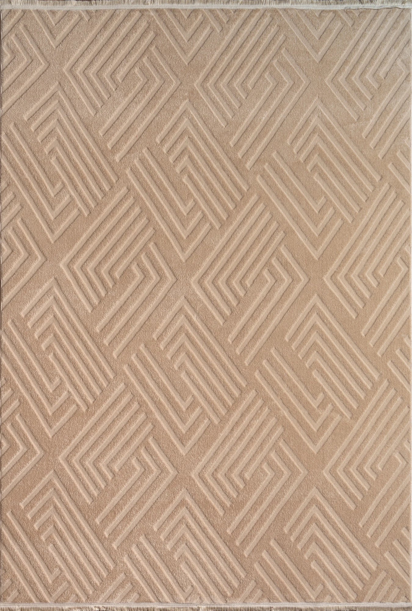 Modern Geometric Maze Plush Rug - Beige