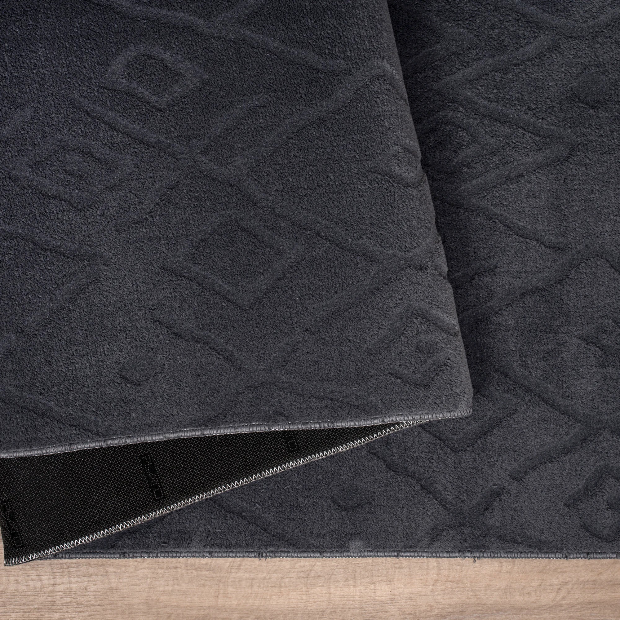 Textured Plush Diamond Area Rug - Charcoal Grey