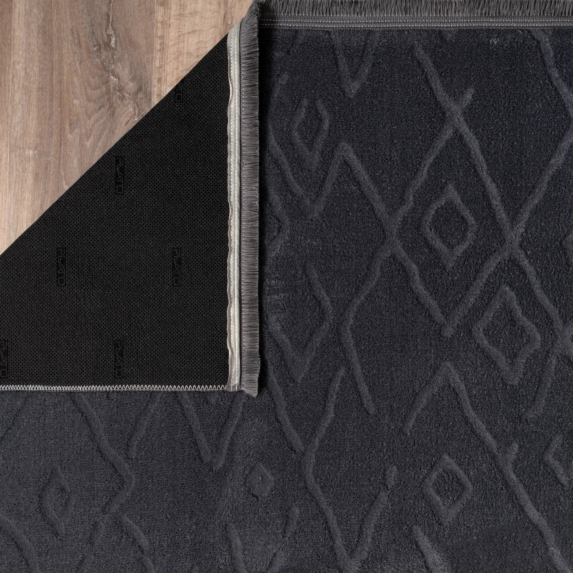 Textured Plush Diamond Area Rug - Charcoal Grey