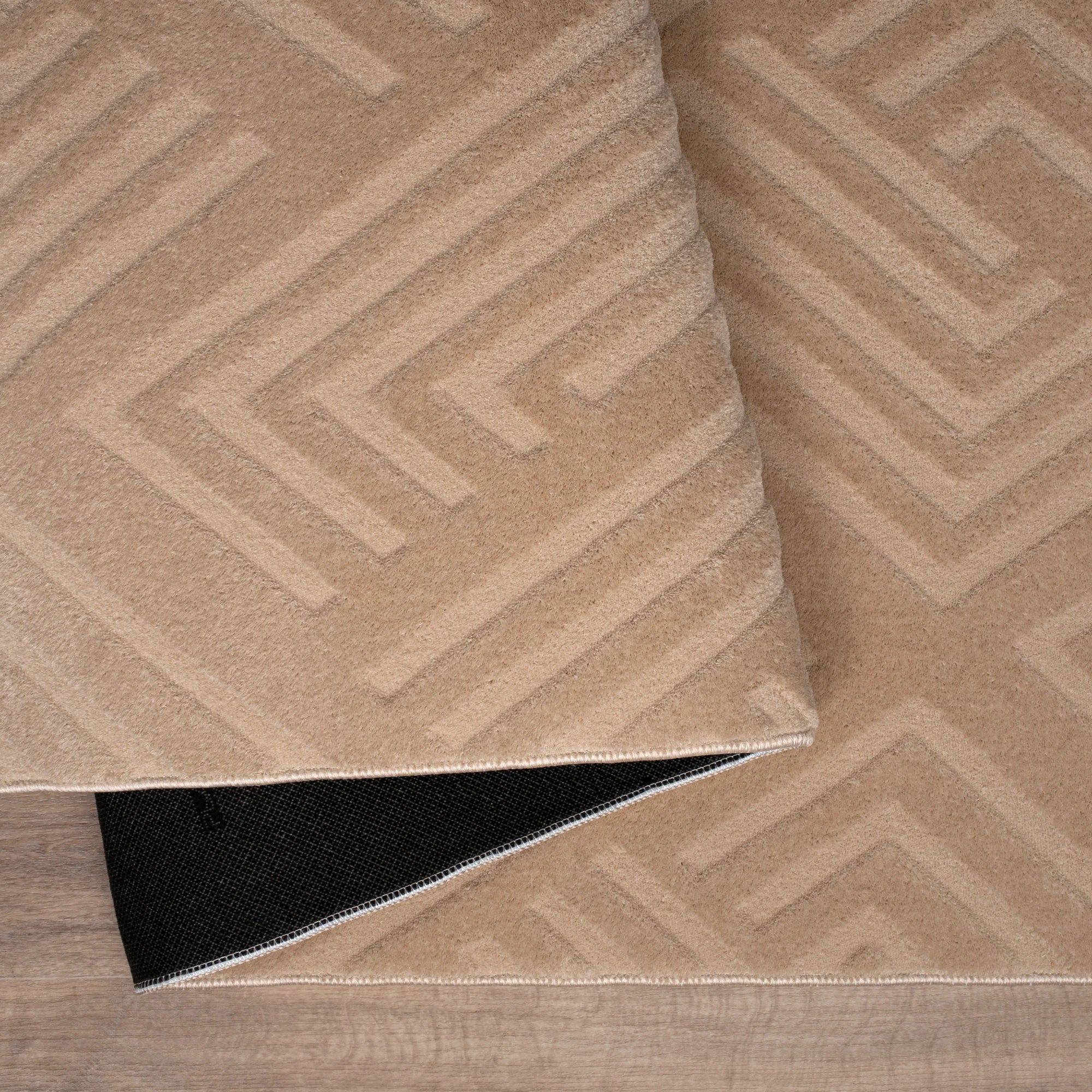 Modern Geometric Maze Plush Rug - Beige