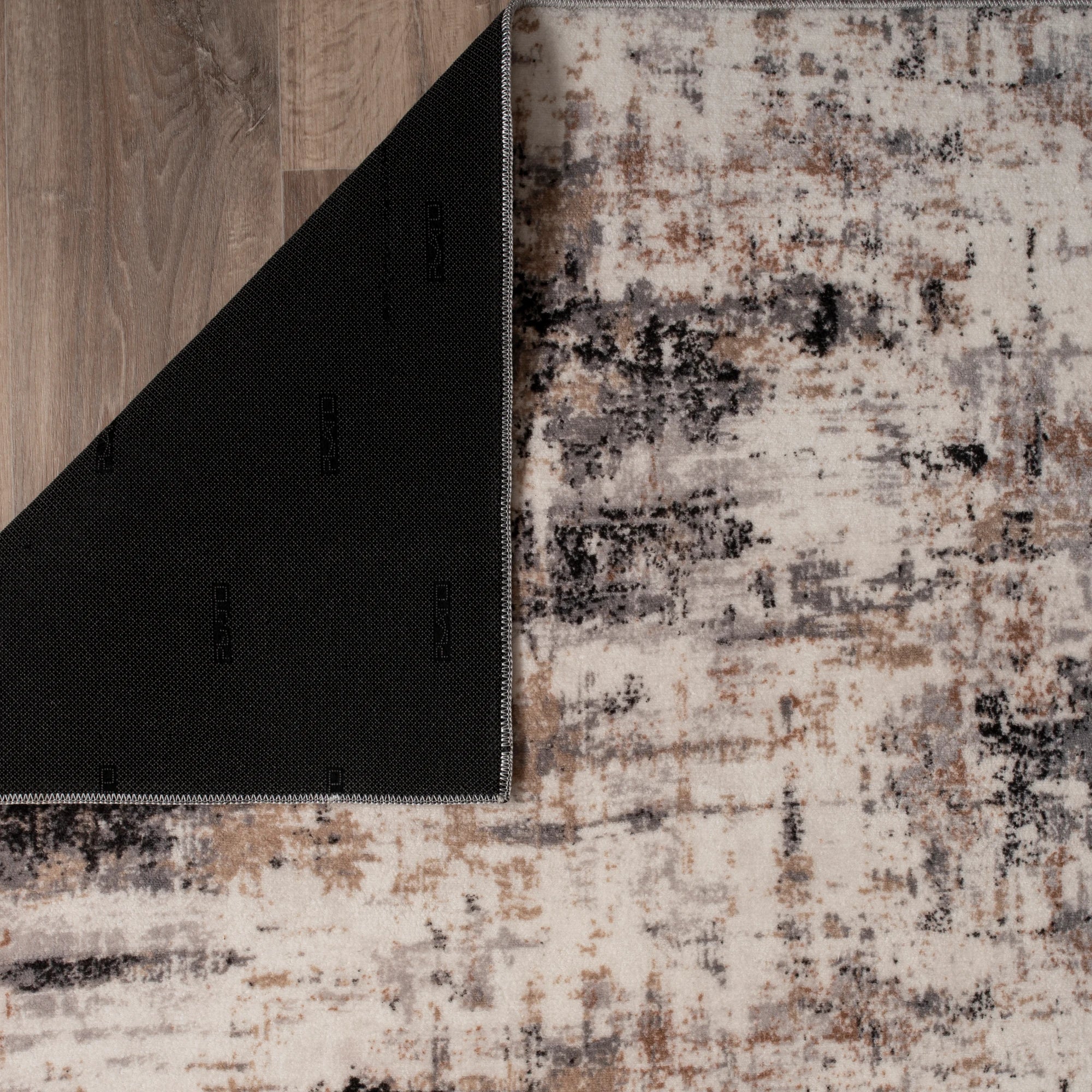 Abstract Rug with Painterly Brushstrokes on Cream