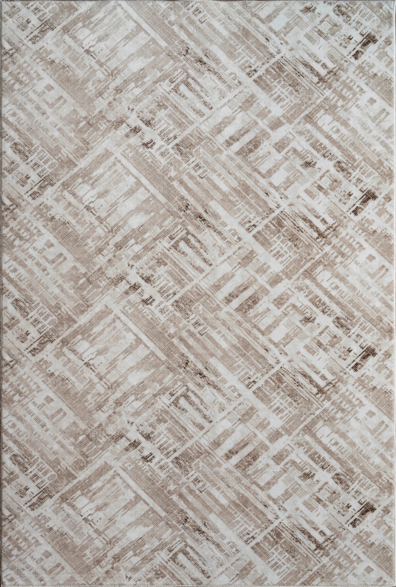 Beige Rug with a Distressed Patchwork Effect