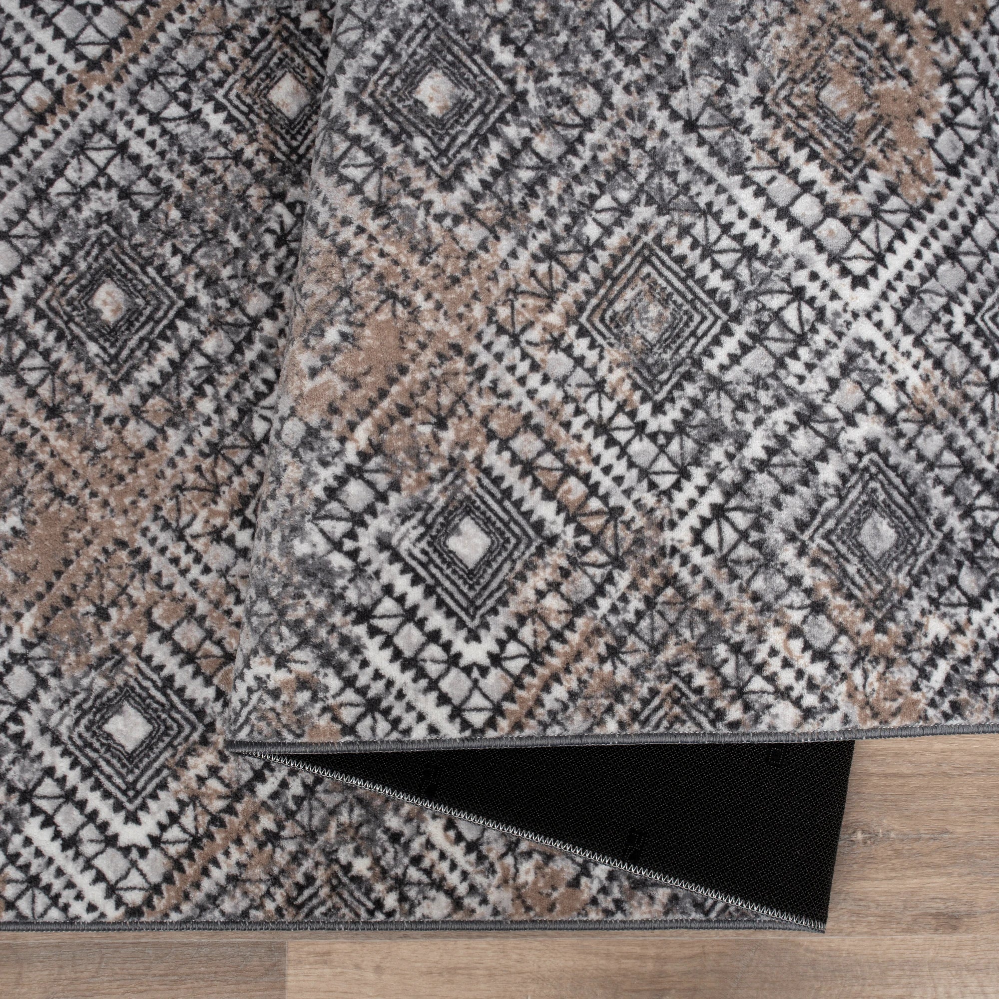 Geometric Gray Rug with Distressed Details