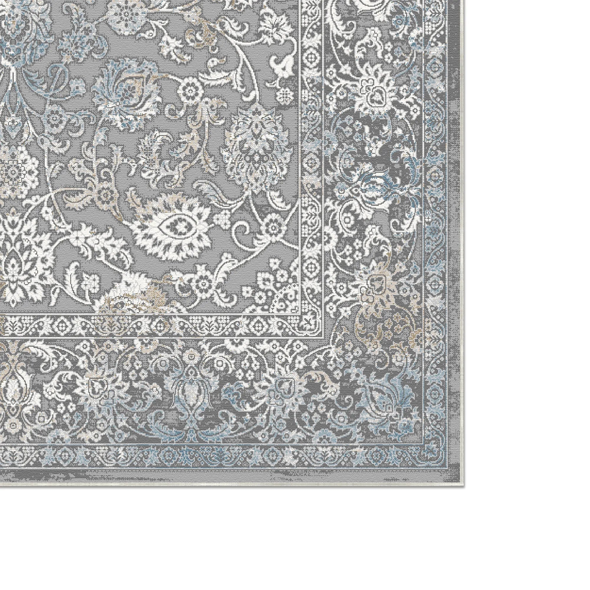 Silver Scrollwork Tapestry Rug