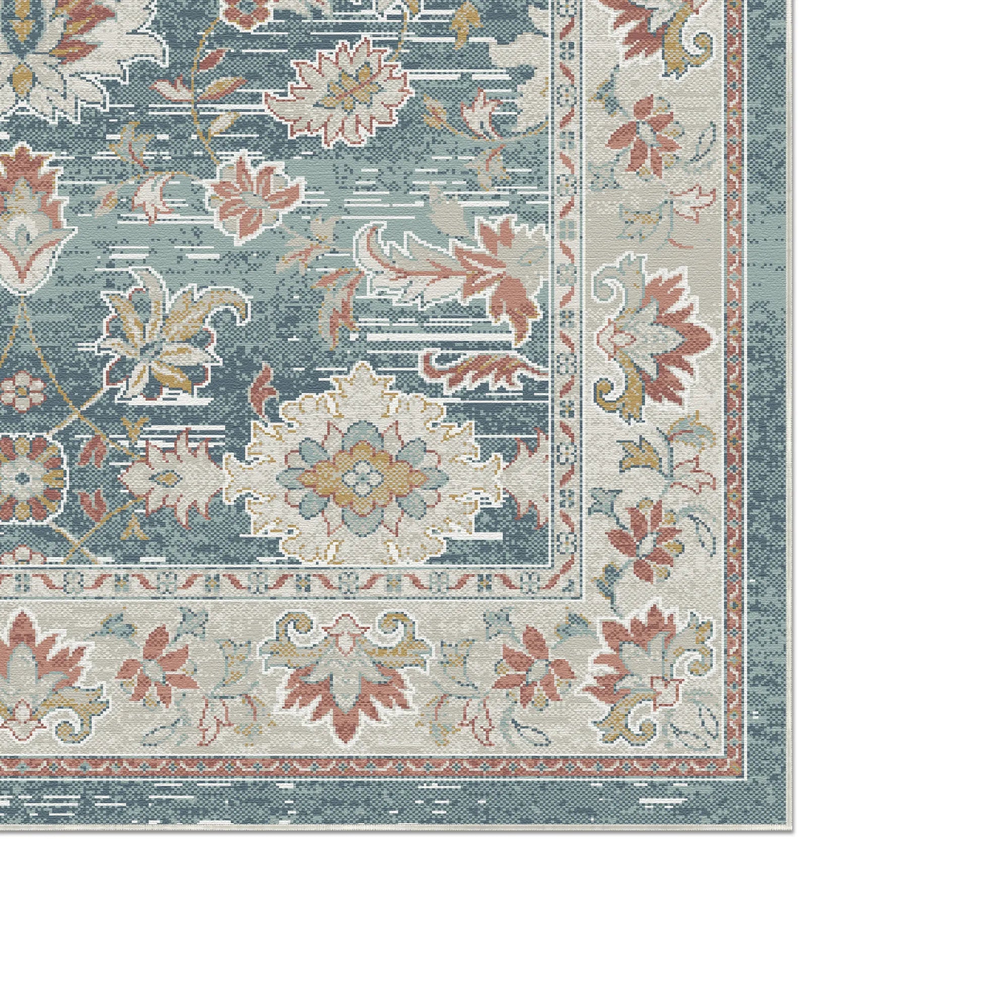 Tappeto Aura Floreale Invecchiato Verde Petrolio