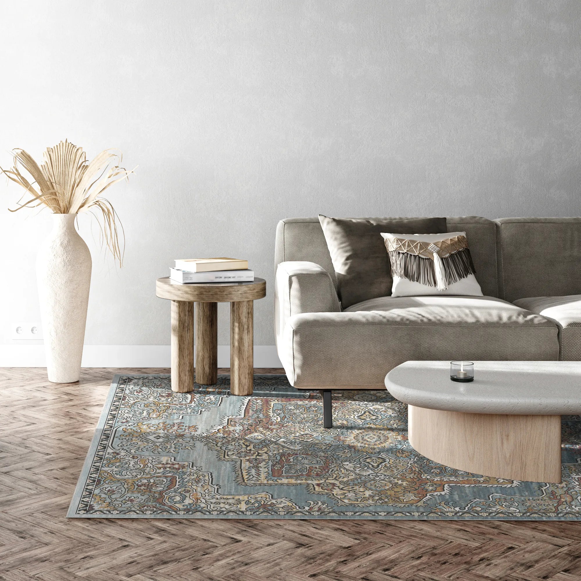 Bukhara Slate Traditional Washable Rug