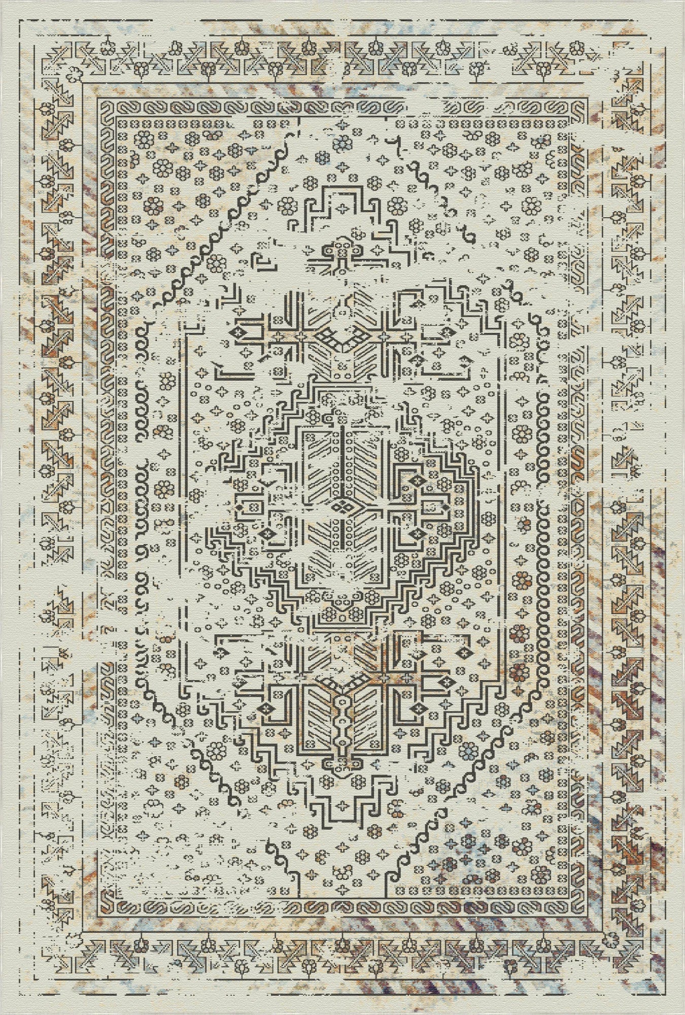 Santorini Ivory Geometric Traditional Rug