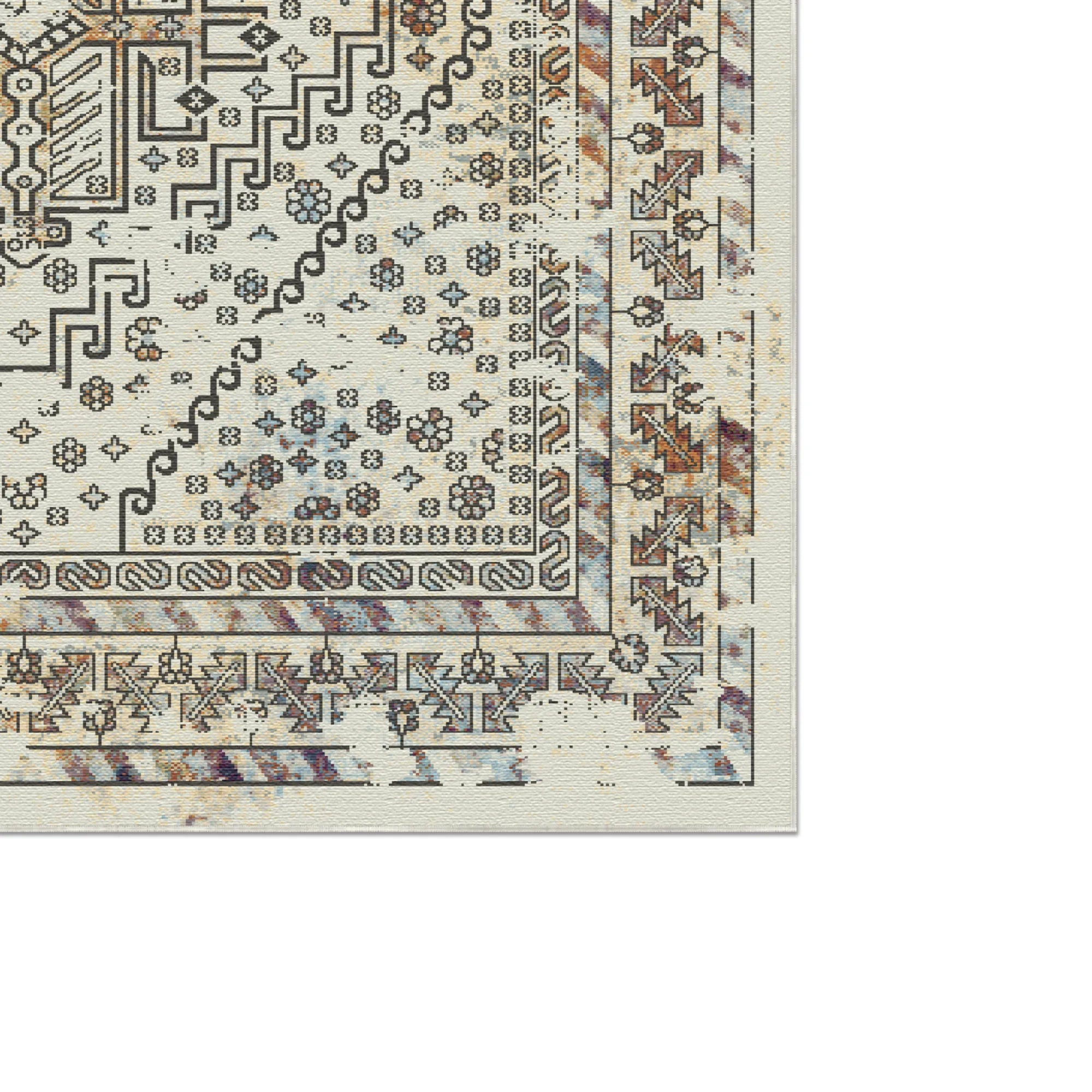 Santorini Ivory Geometric Traditional Rug