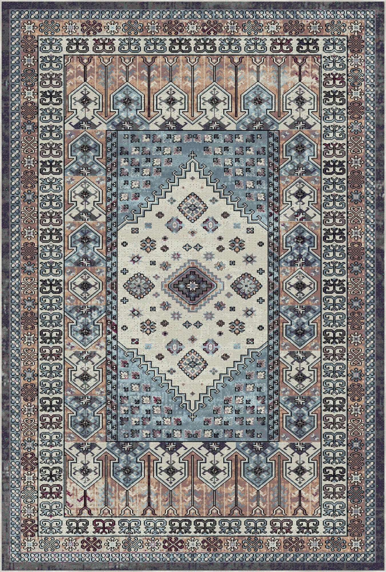 Turin Slate Palatial Medallion Washable Rug