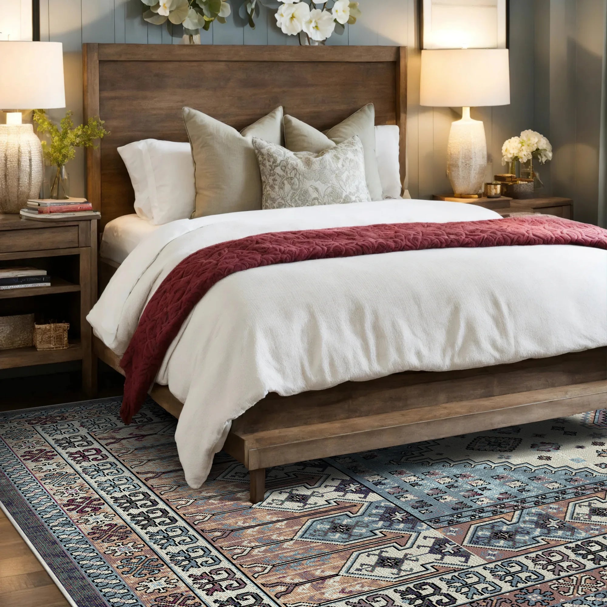 Turin Slate Palatial Medallion Washable Rug