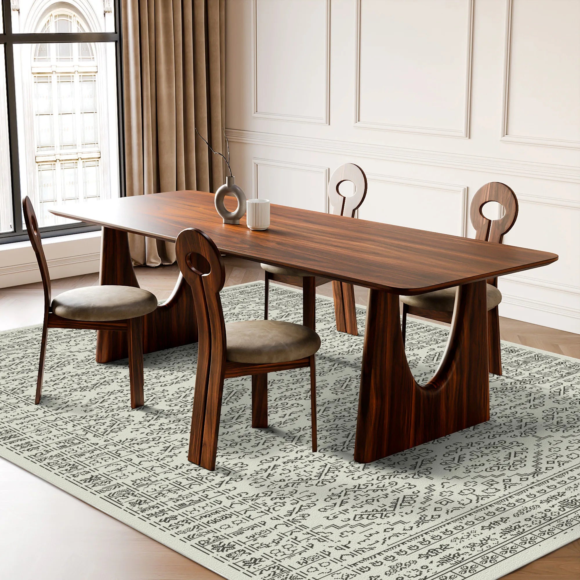 Knidos Ivory Tribal Rug