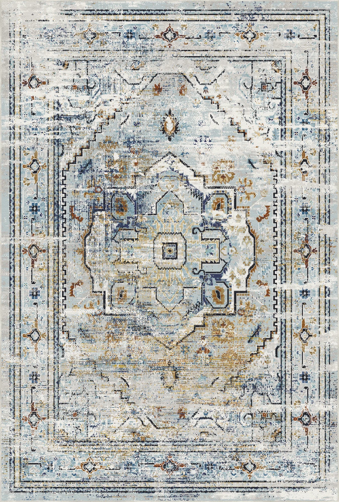 Weathered Blue Geometric Medallion Rug