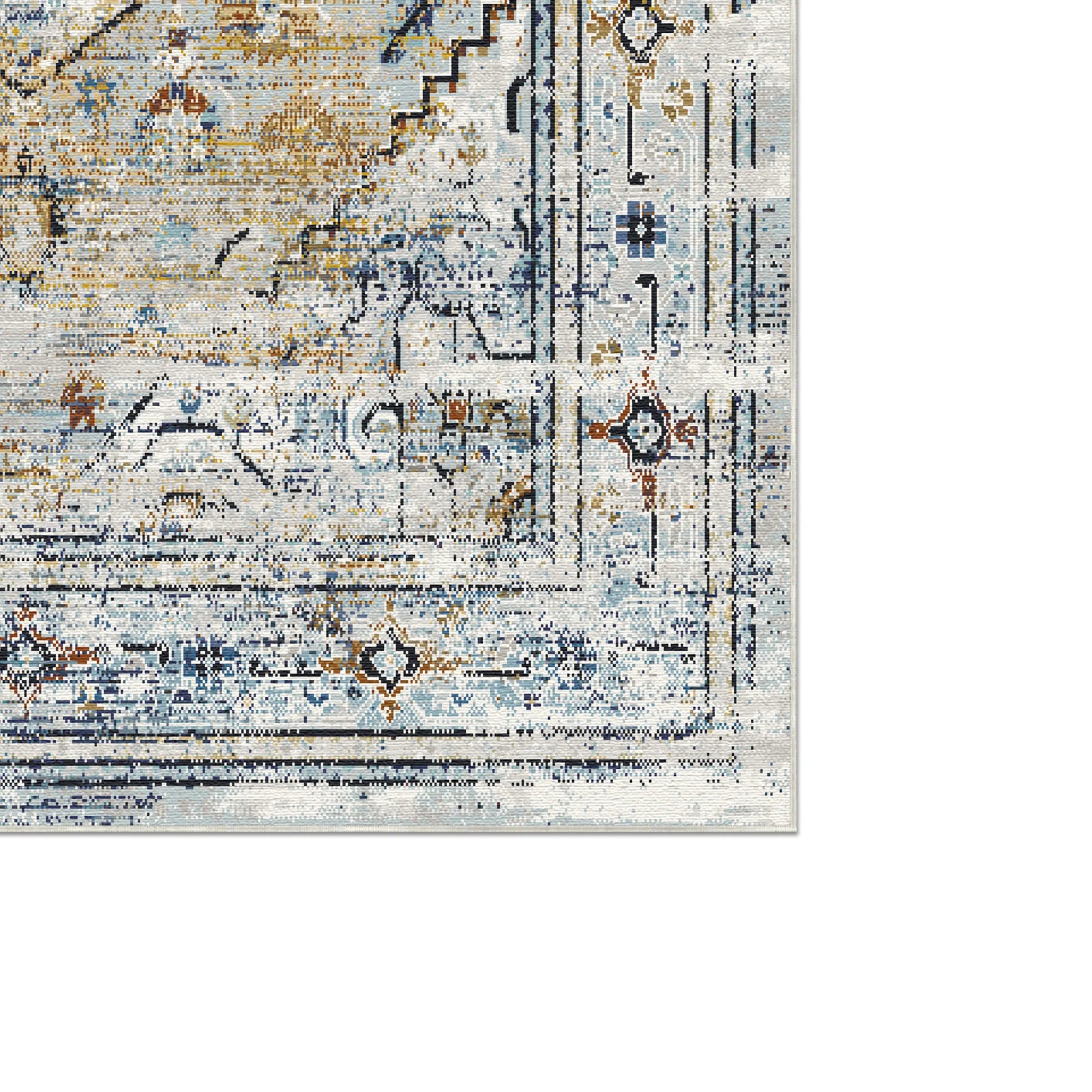 Weathered Blue Geometric Medallion Rug