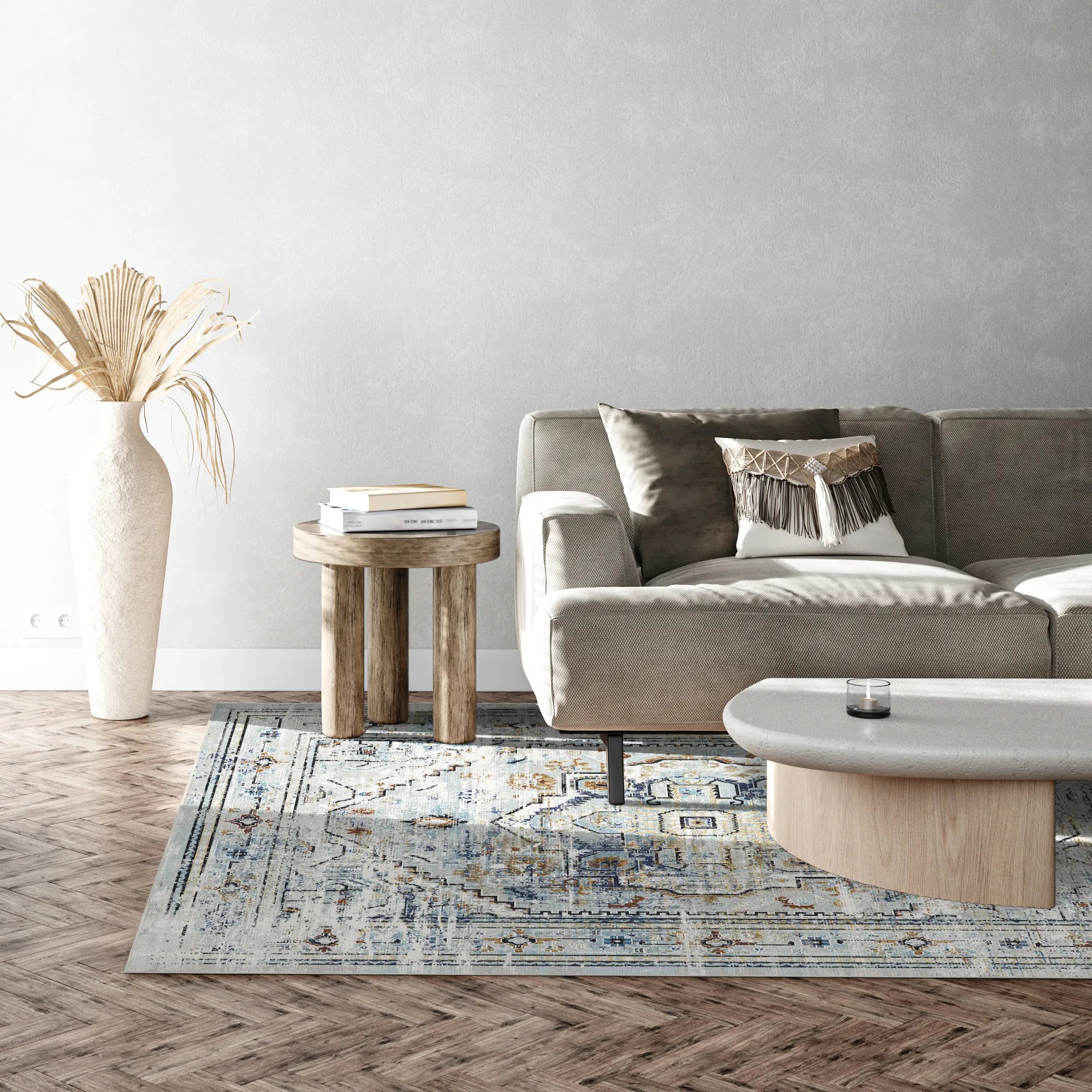 Weathered Blue Geometric Medallion Rug