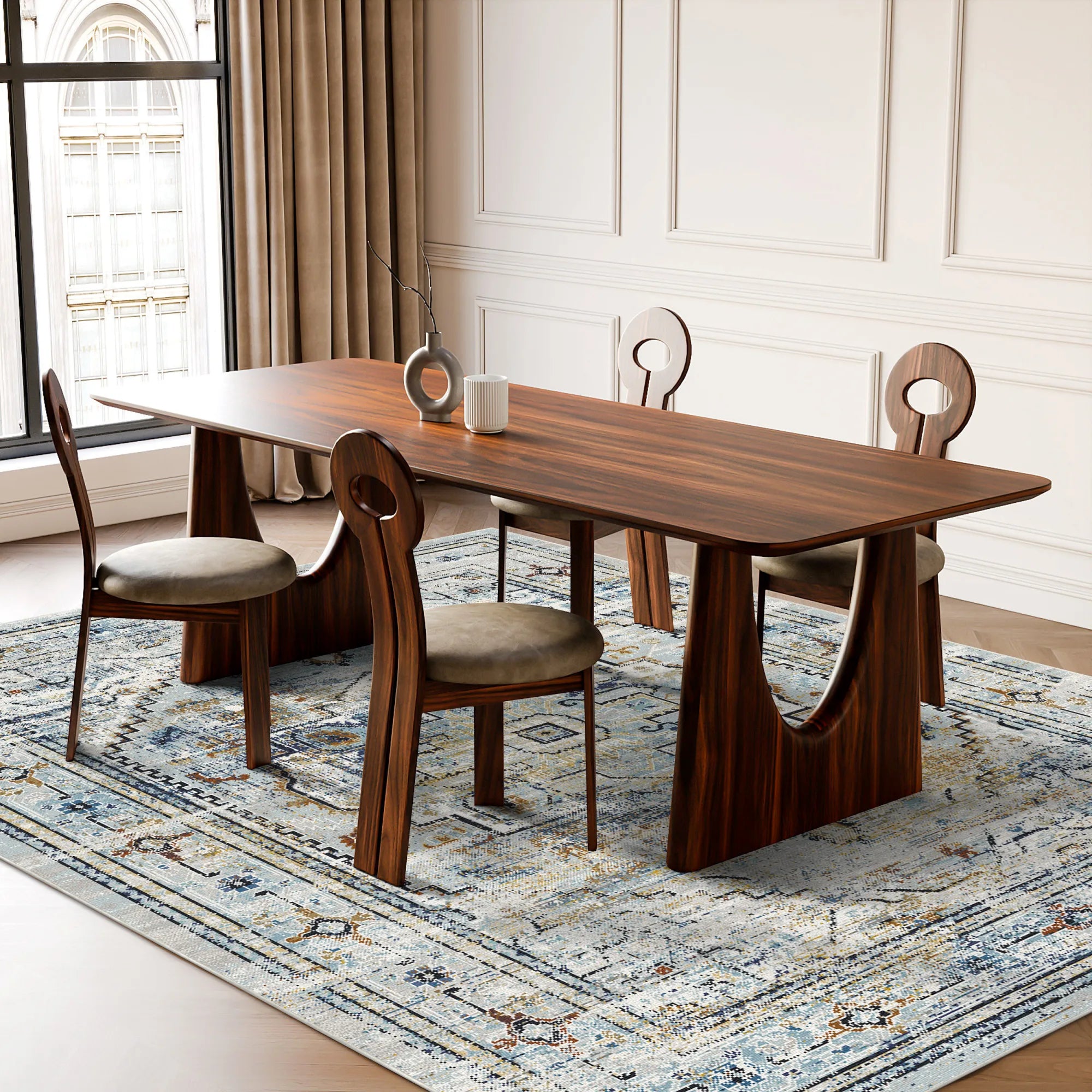 Weathered Blue Geometric Medallion Rug