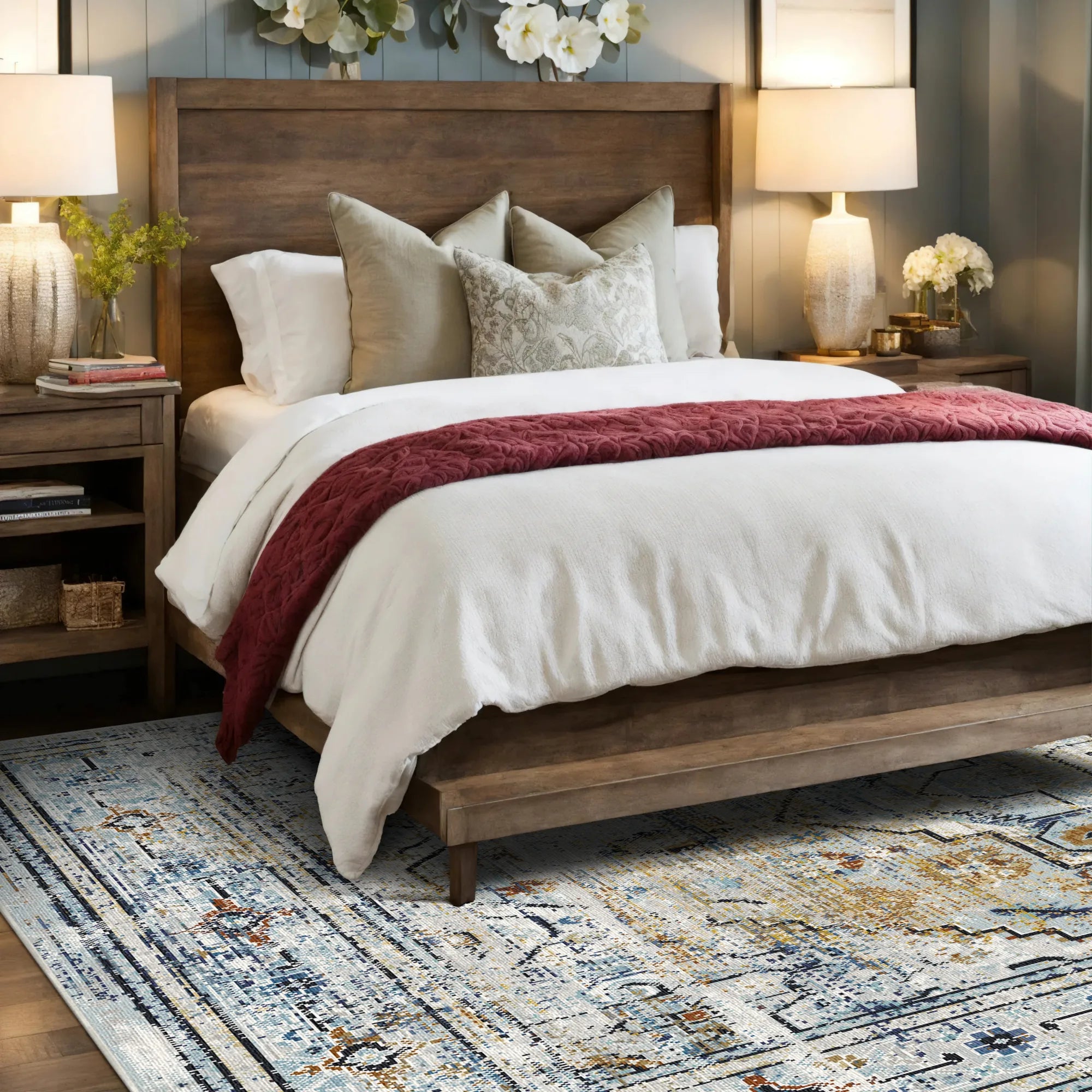 Weathered Blue Geometric Medallion Rug