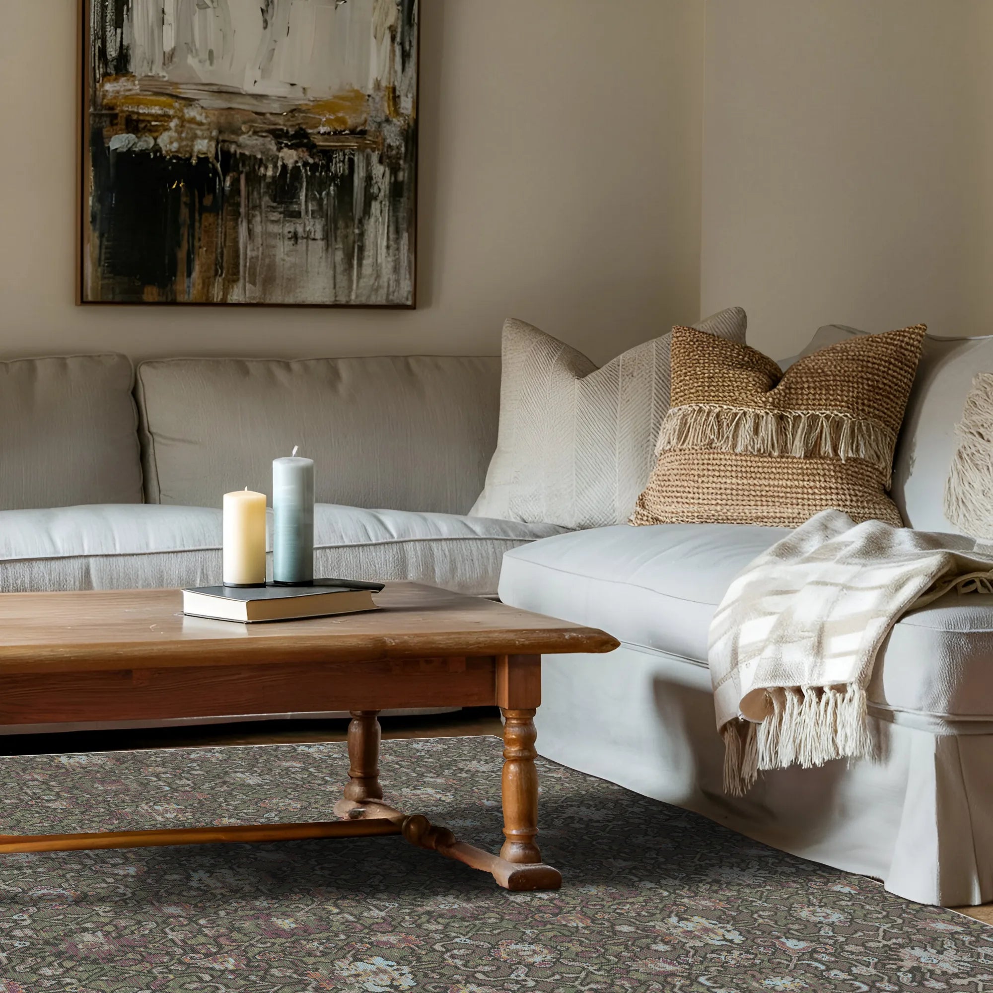 Tuscany Sage Botanical Washable Rug