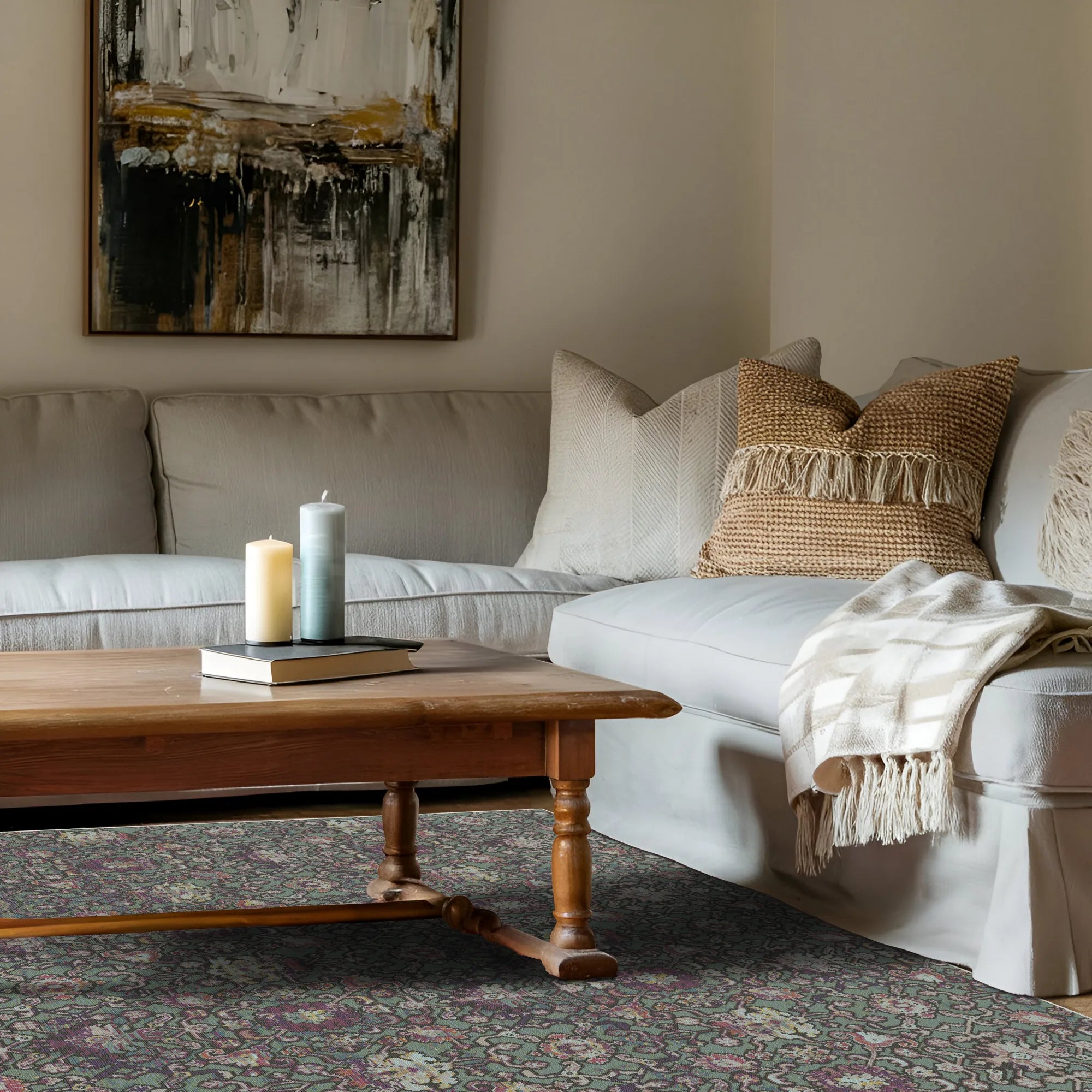 Kew Mint Botanical Washable Rug