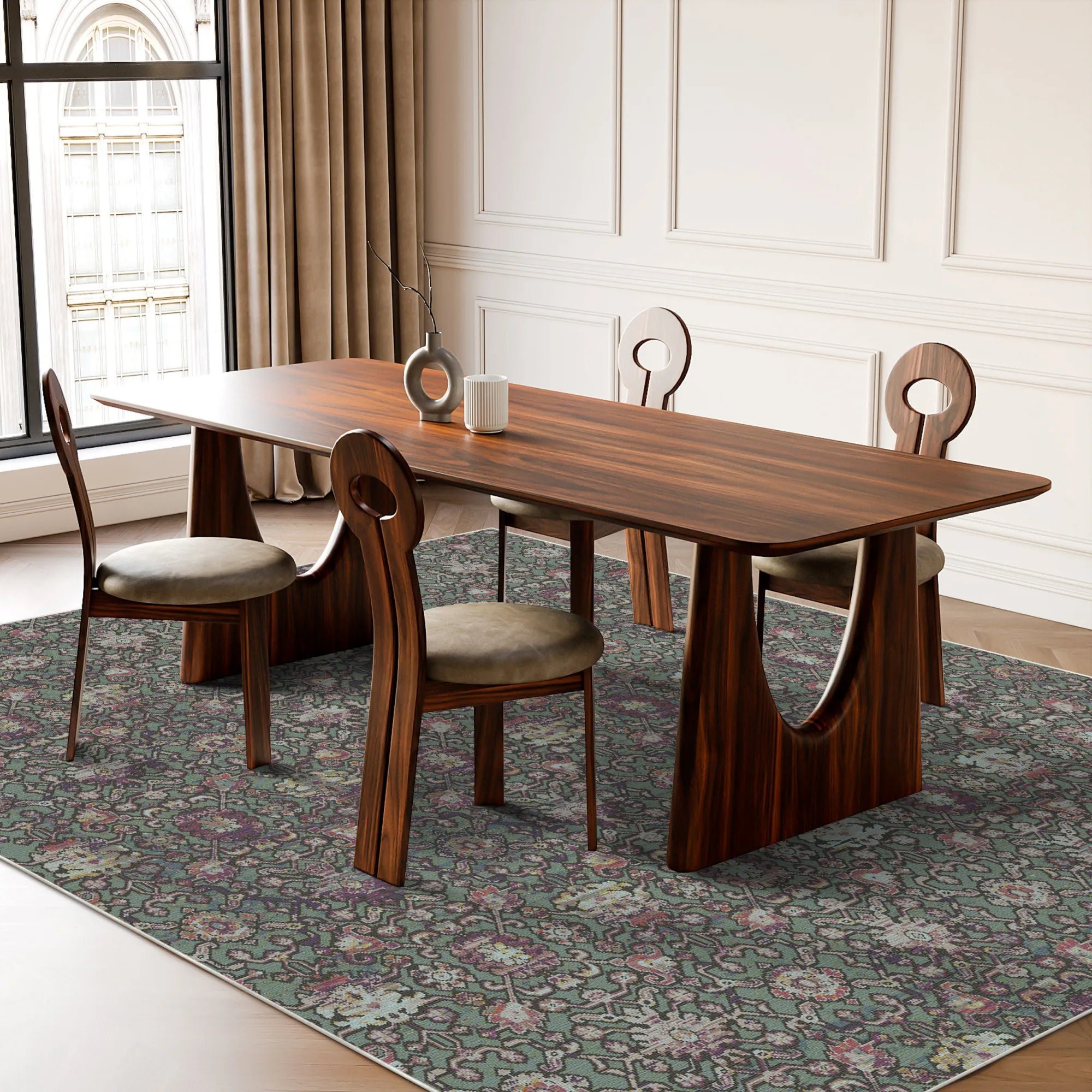 Kew Mint Botanical Washable Rug