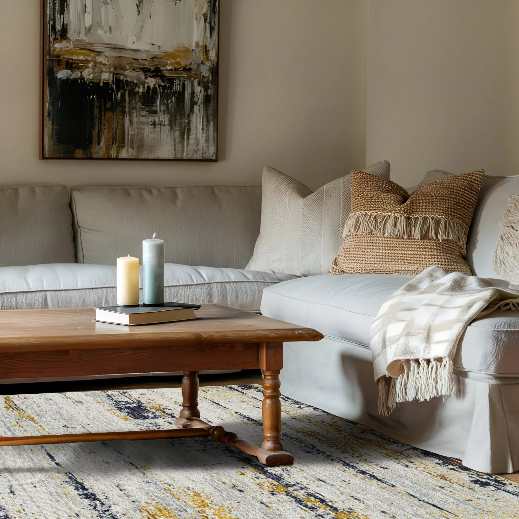 Modern Abstract Gold Horizon Rug