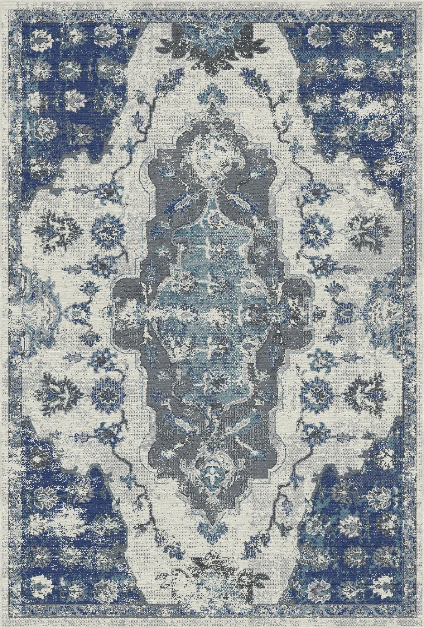 Byzantine Indigo Abstract Medallion Rug