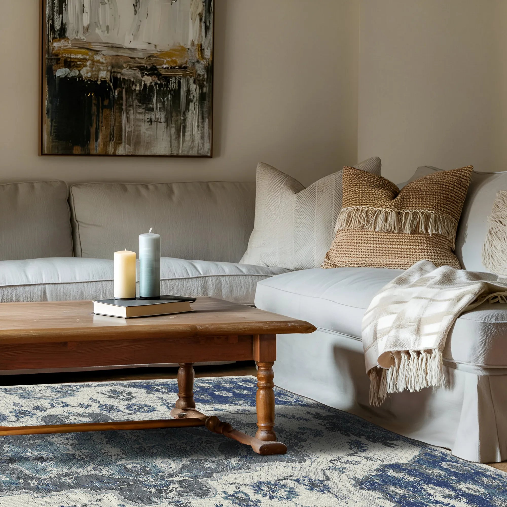 Byzantine Indigo Abstract Medallion Rug