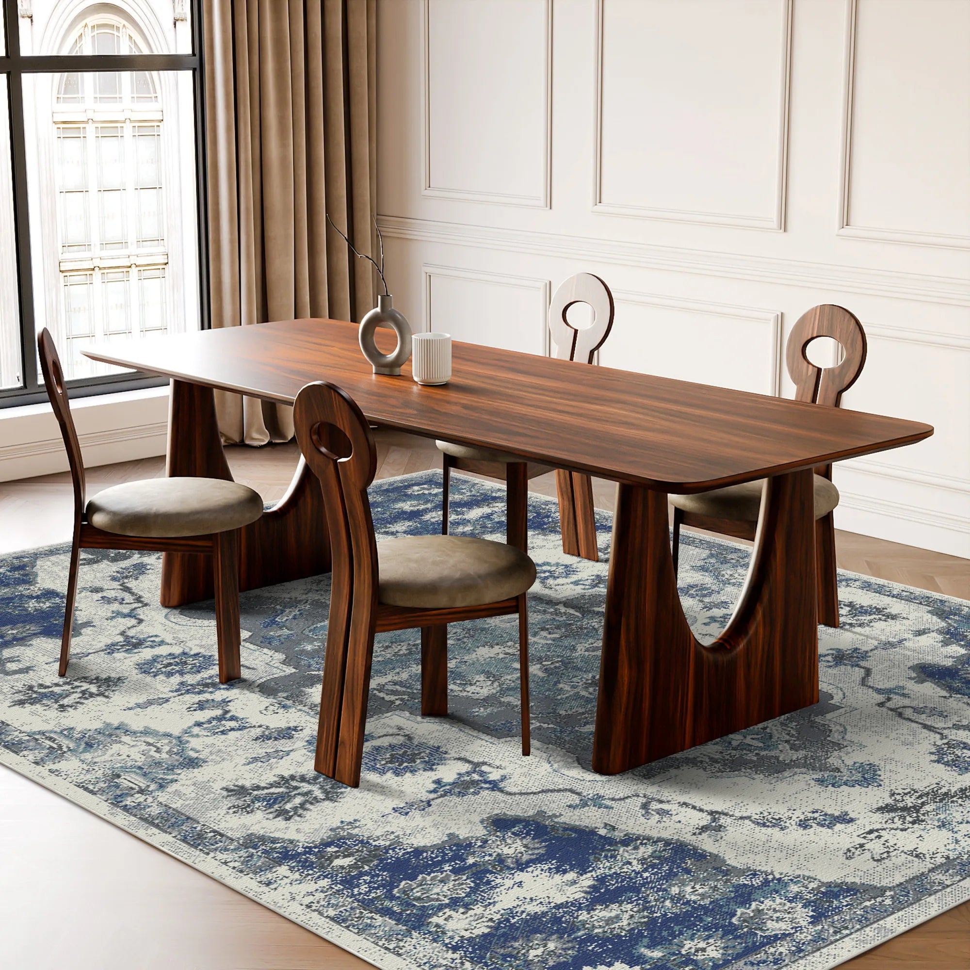 Byzantine Indigo Abstract Medallion Rug