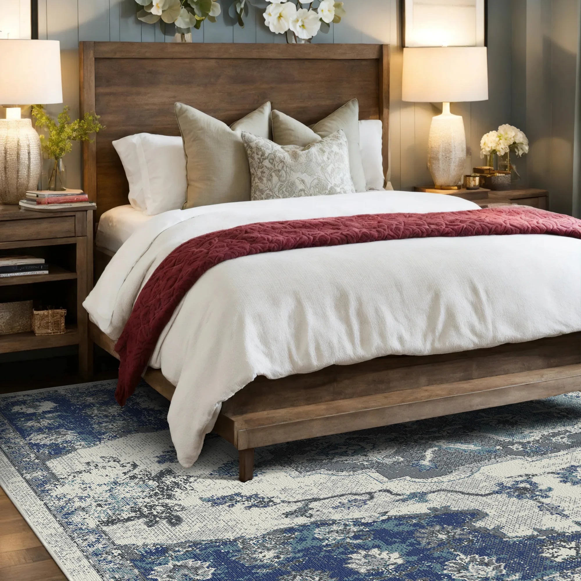 Byzantine Indigo Abstract Medallion Rug