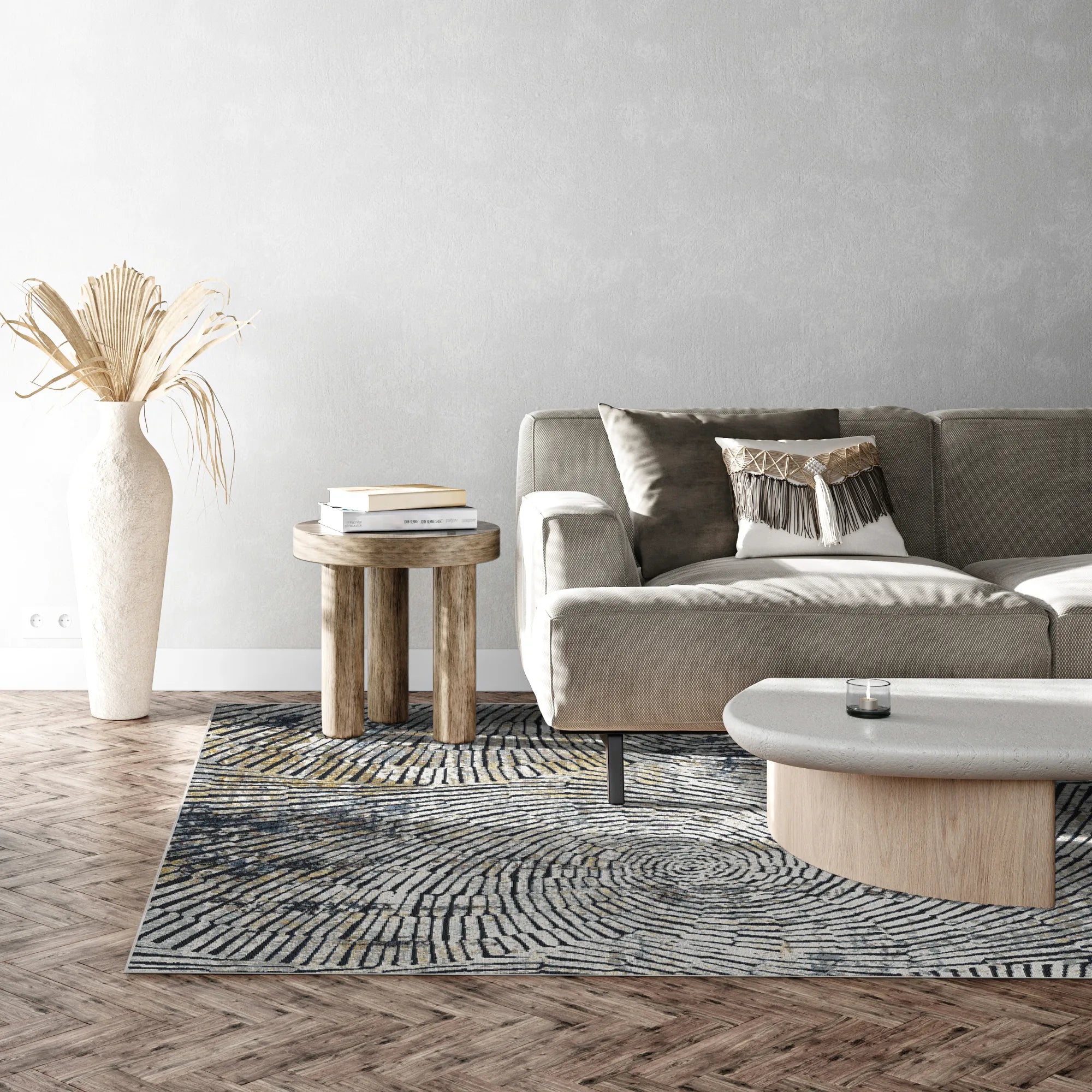 Modern Abstract Radial Mosaic Rug