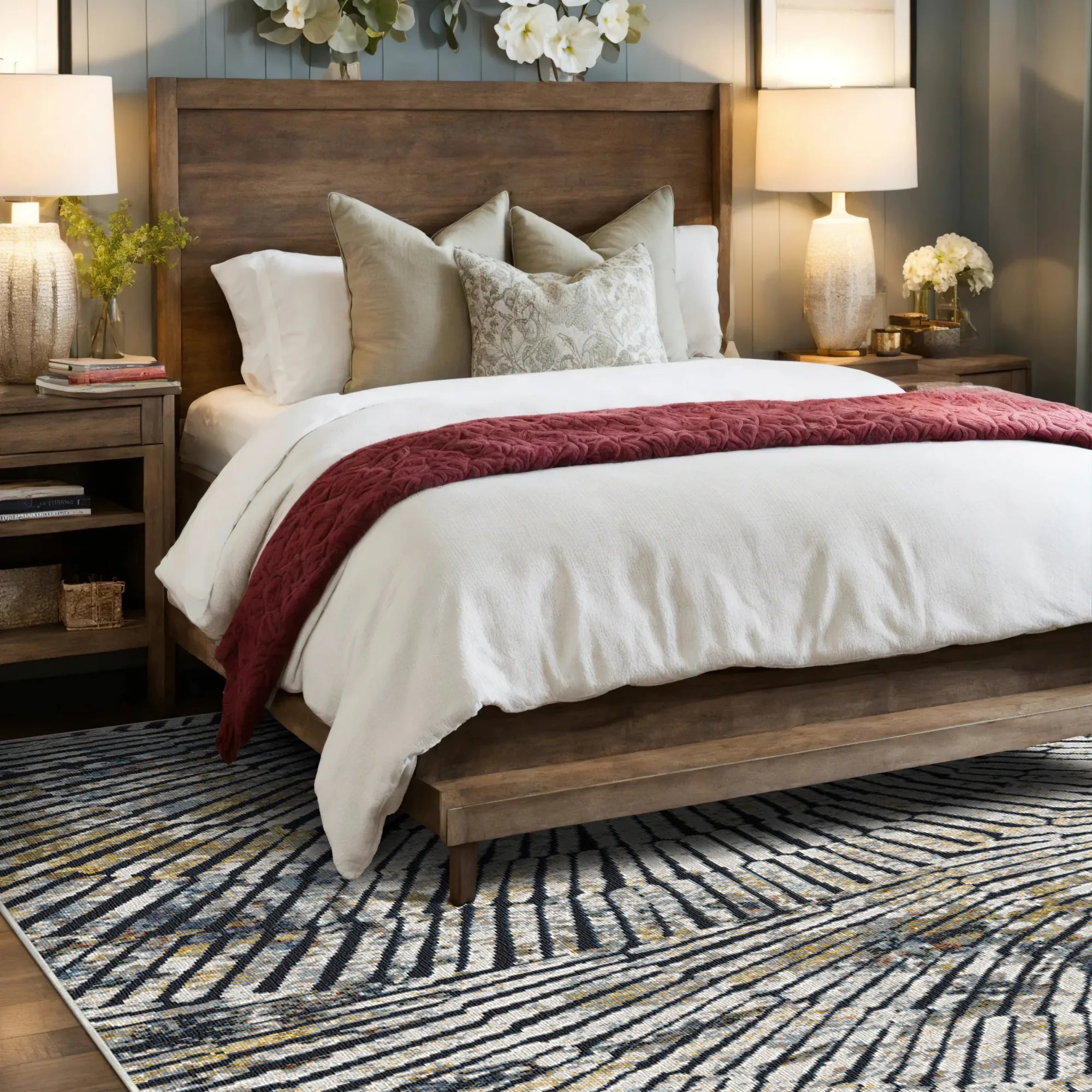 Modern Abstract Radial Mosaic Rug