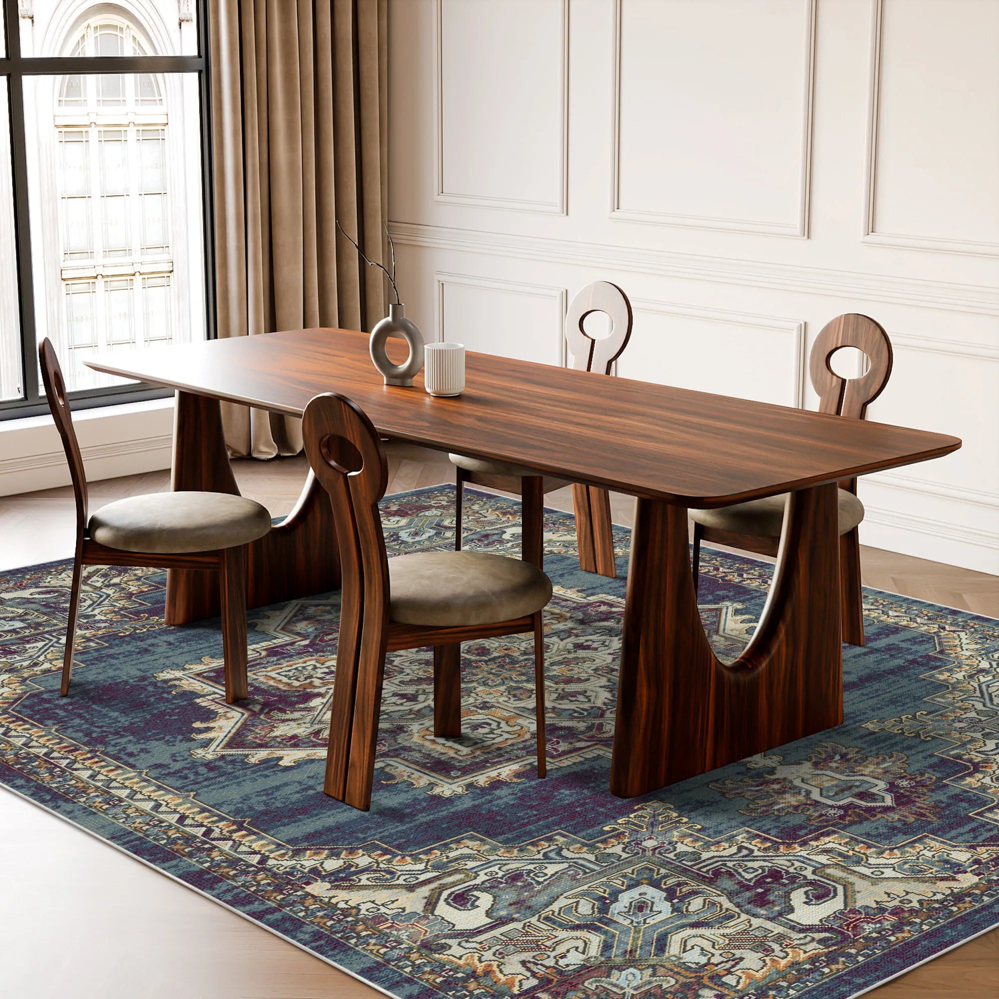 Petra Indigo Traditional Medallion Rug