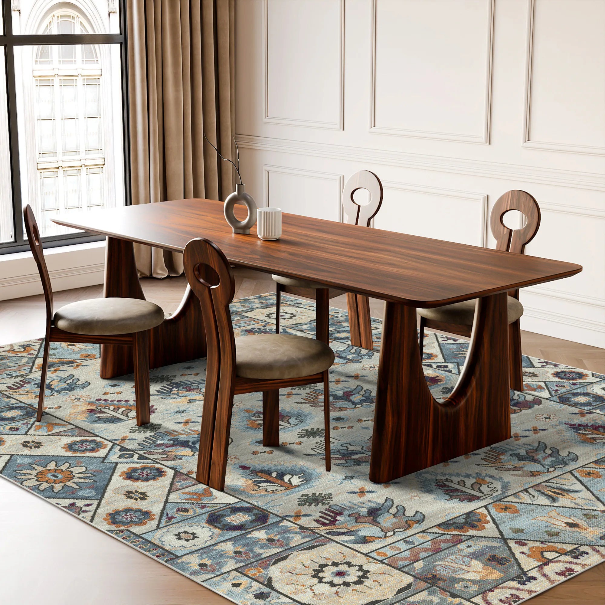 Shirvan Bone Traditional Geometric Rug