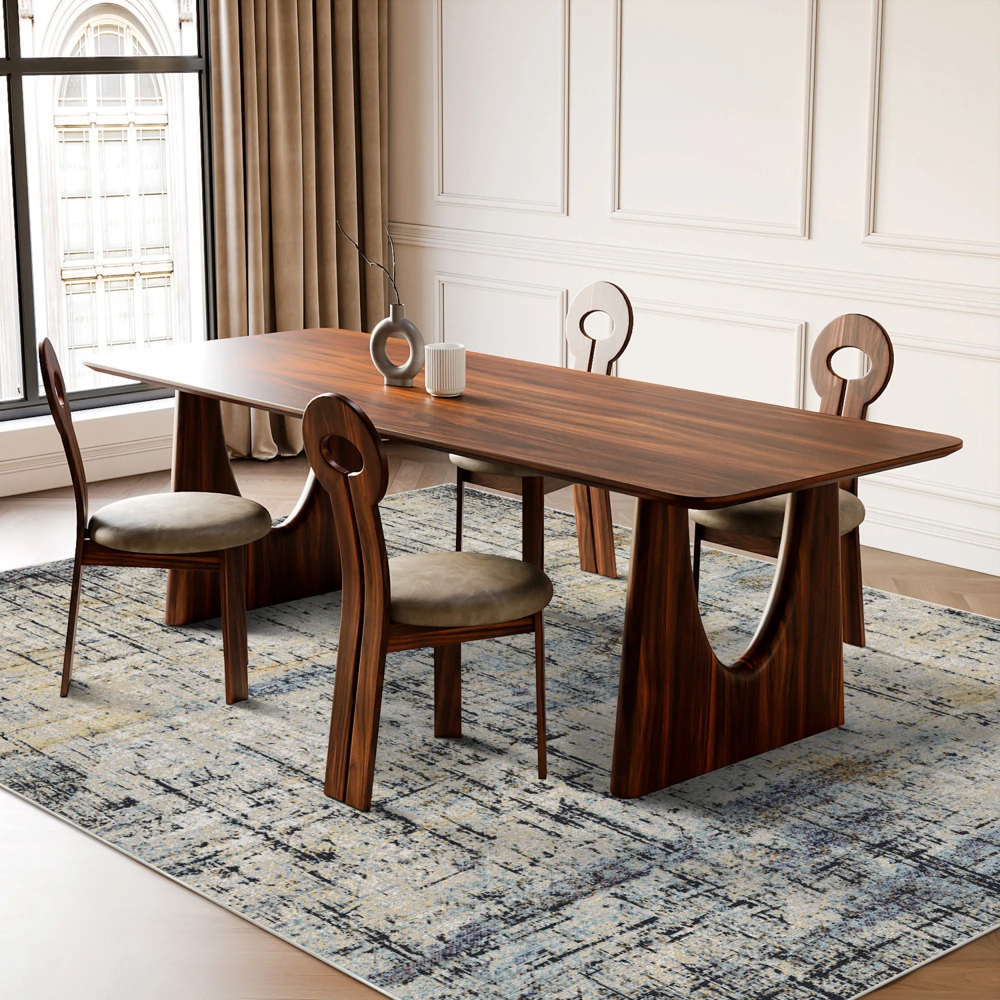 Vintage Blue Floral Trellis Rug