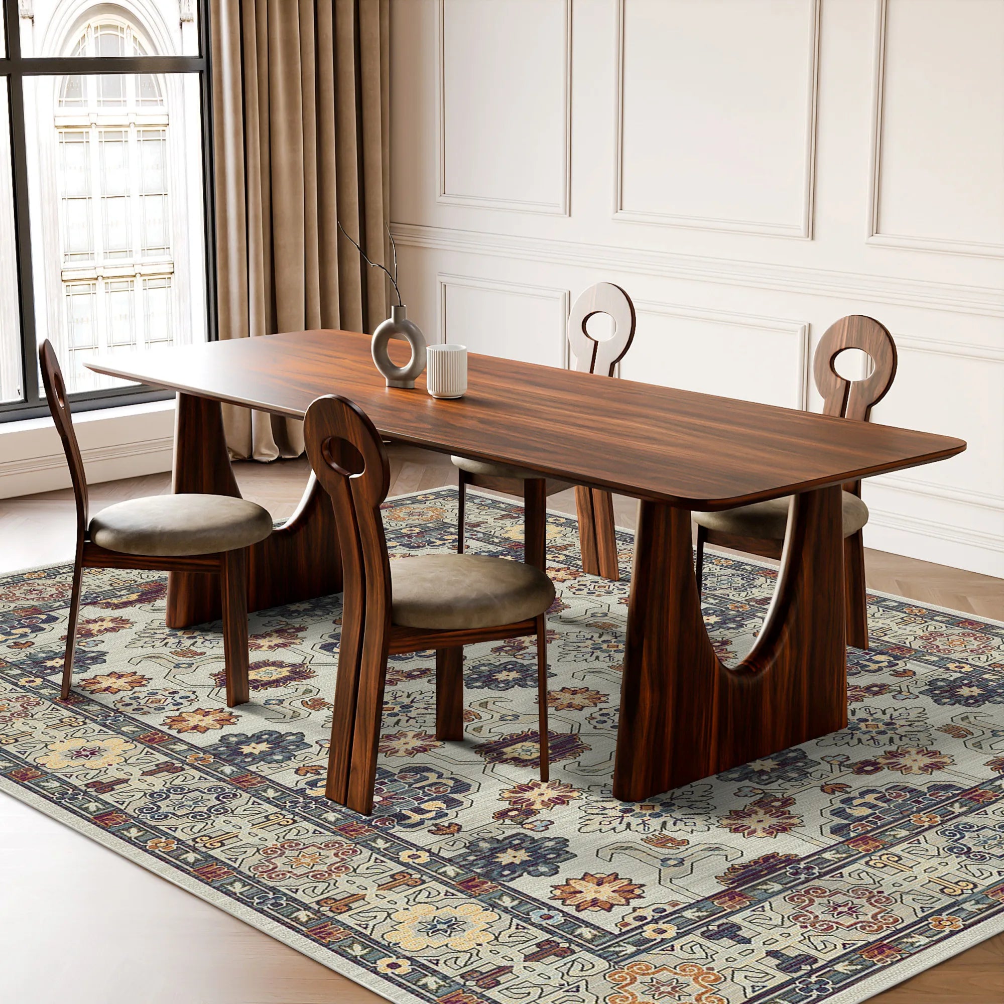 Caspian Bone Geometric Tribal Rug