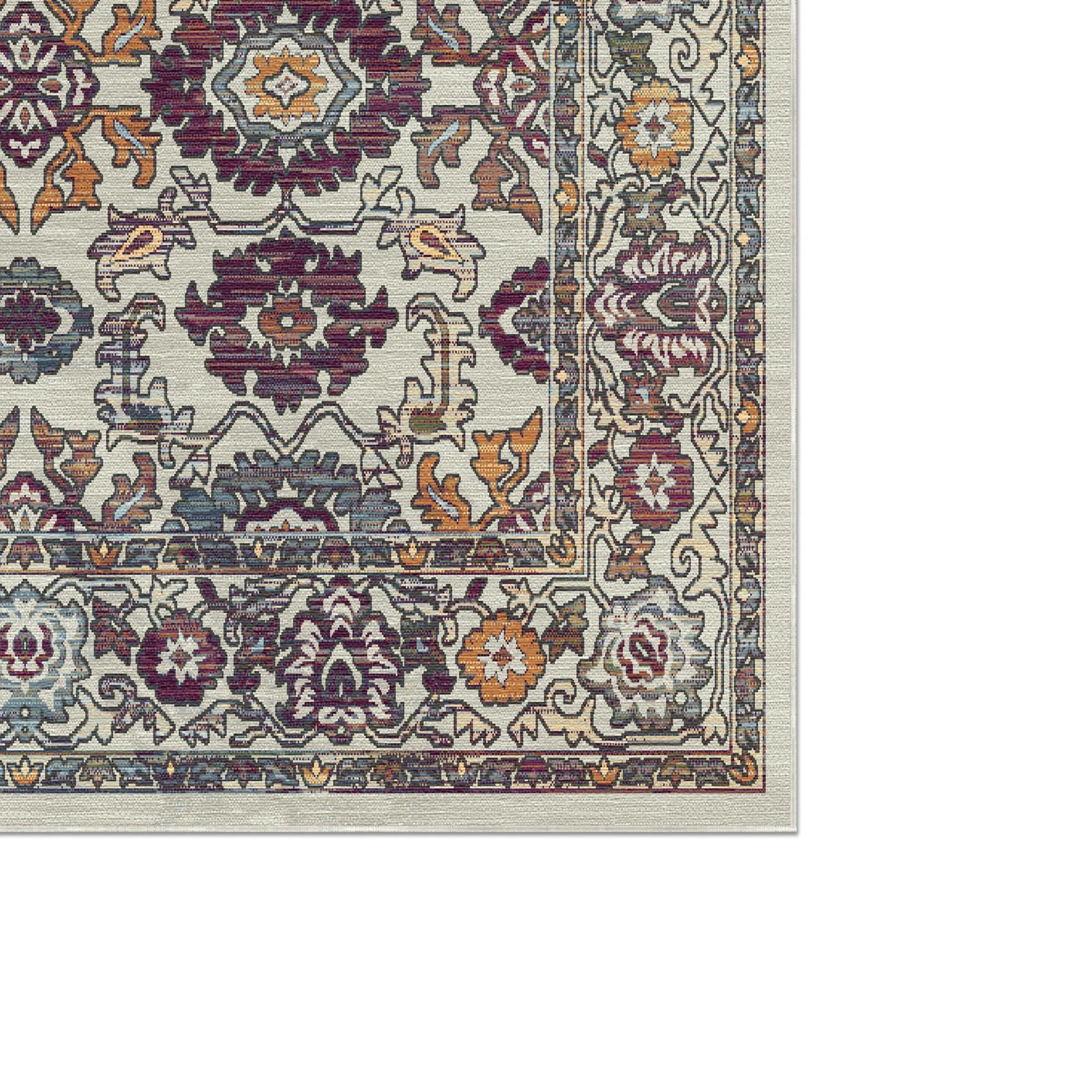 Antique Bone Palmette Floral Rug