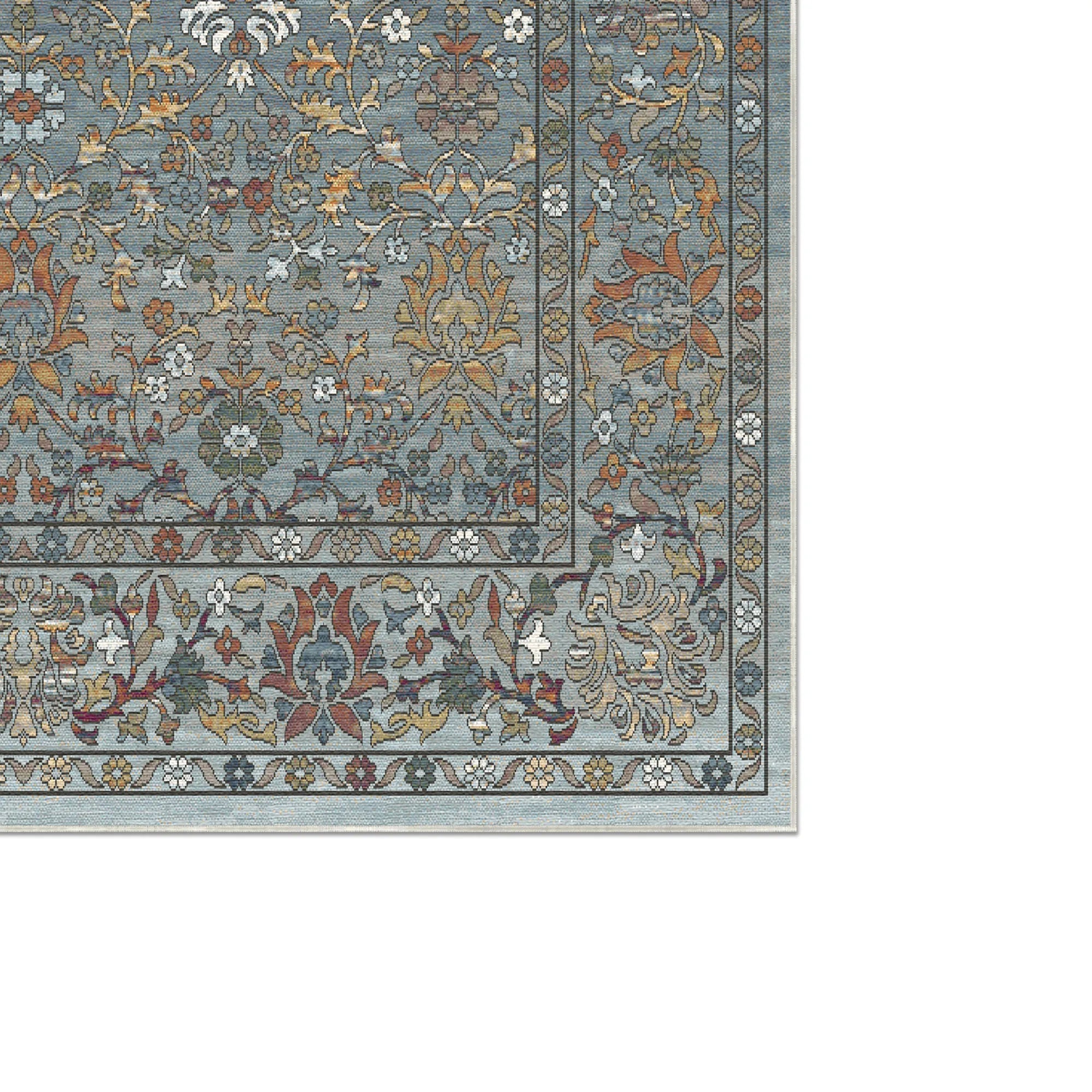 Antique Azure Meadow Floral Rug