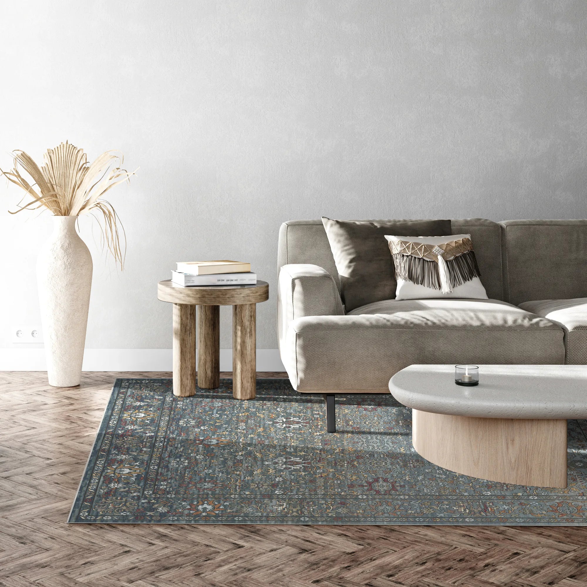 Antique Azure Meadow Floral Rug