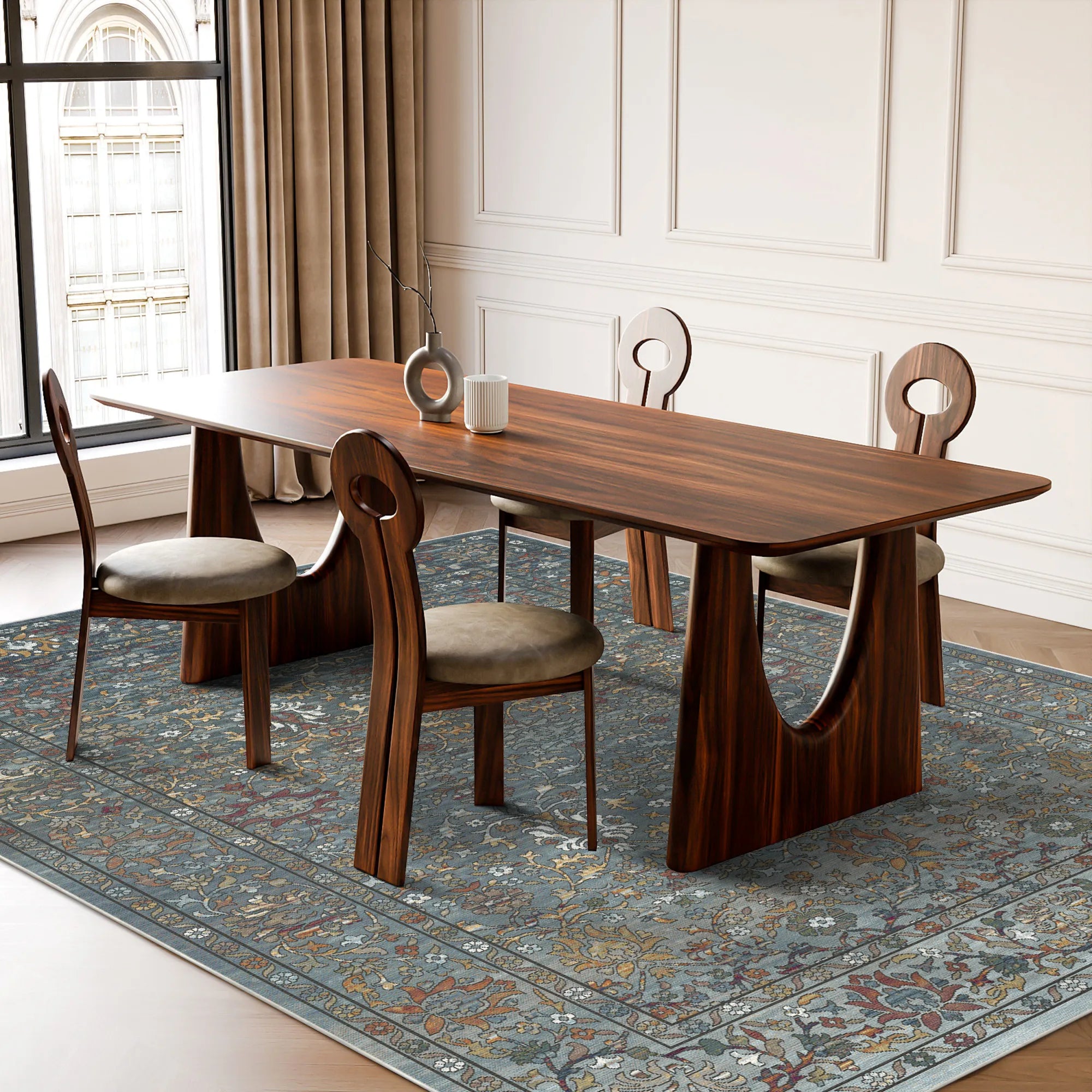 Antique Azure Meadow Floral Rug